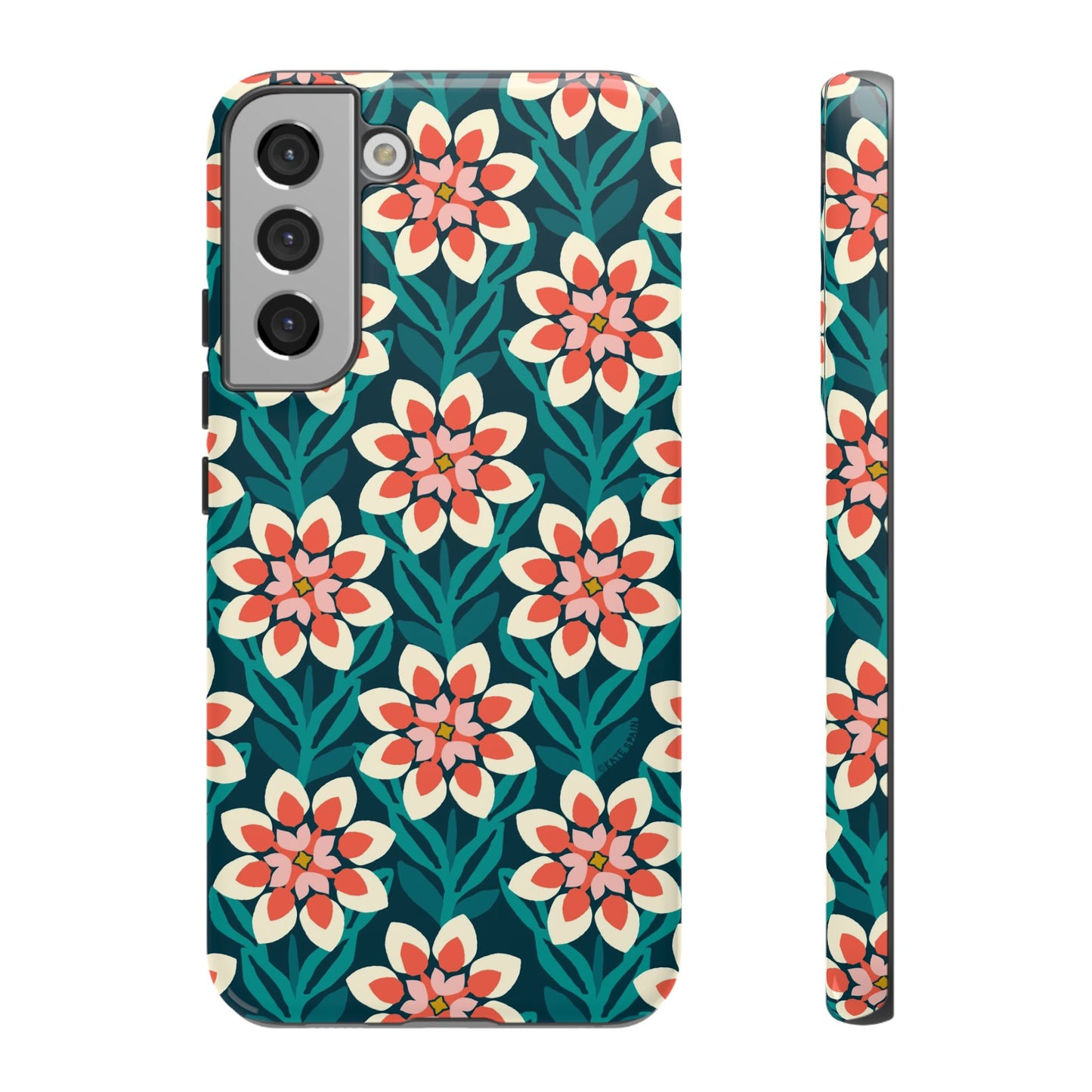 Modern Dahlia Samsung Case - Teal Coral Allover Pattern