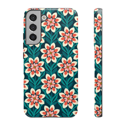 Modern Dahlia Samsung Case - Teal Coral Allover Pattern