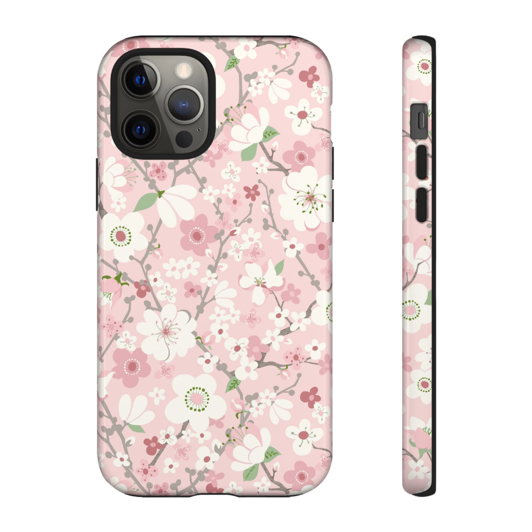 Luxury Pink Cherry Blossom Tough iPhone 12 Pro Case – Glossy | light pink, white, cherry blossom floral print
