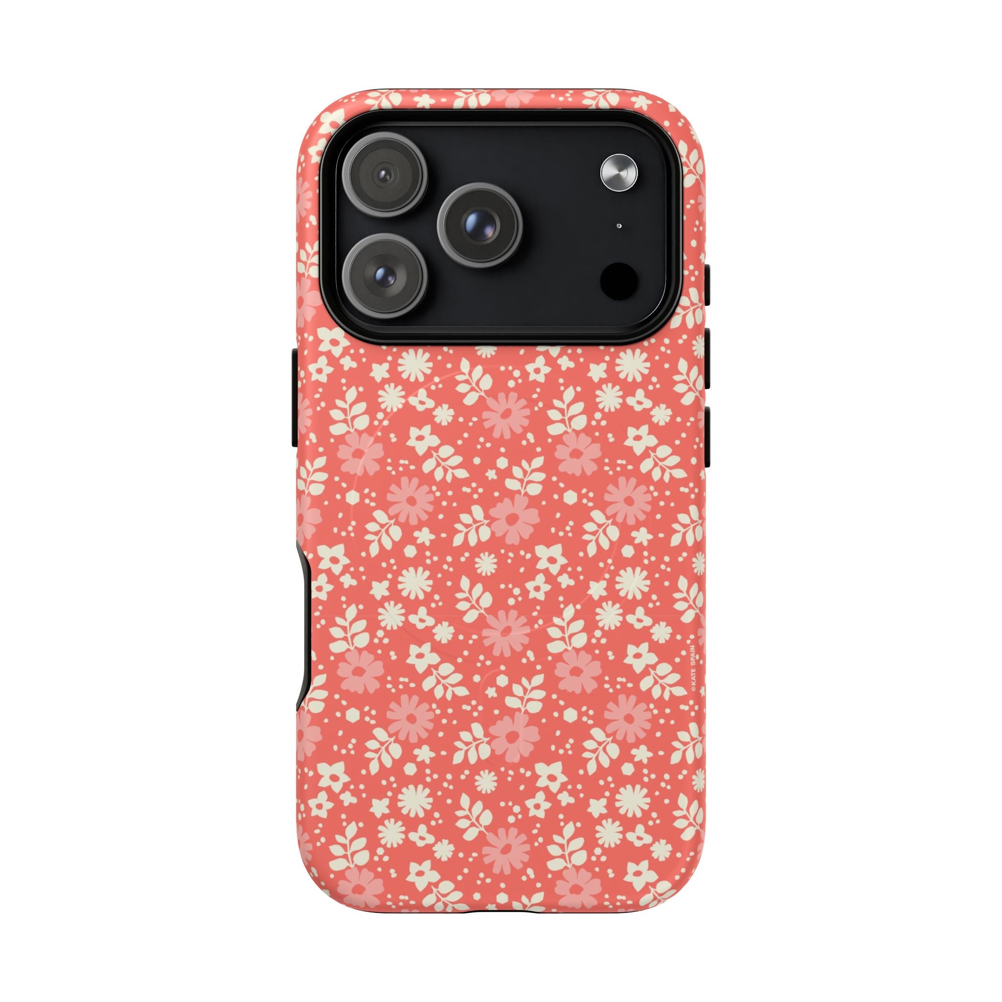 Petaline Coral MagSafe iPhone 17 Pro Case – Matte | coral, pink, cream ditsy floral print