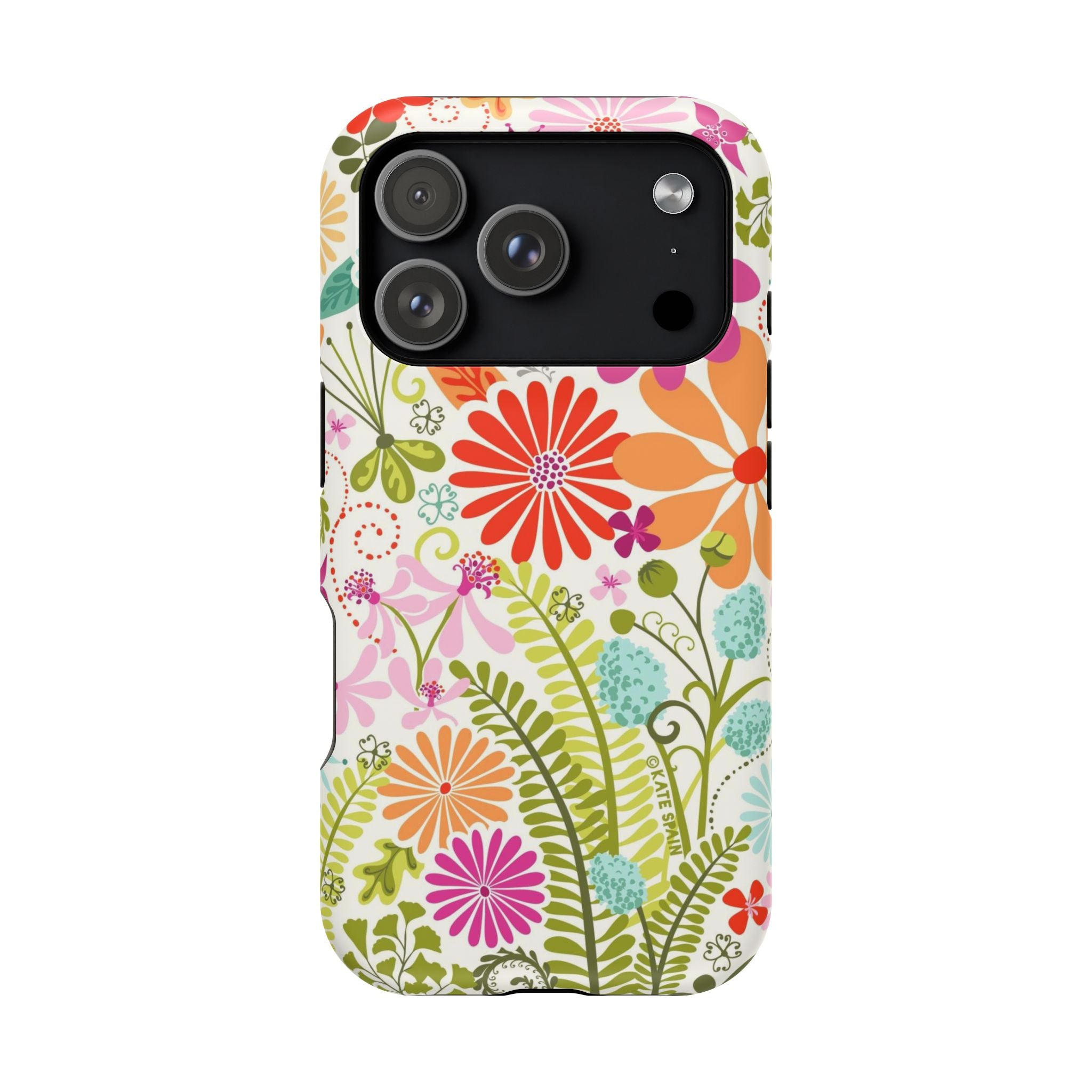 Luxury Terrain MagSafe iPhone 17 Pro Case – Matte | white, magenta, coral botanical woodland floral print