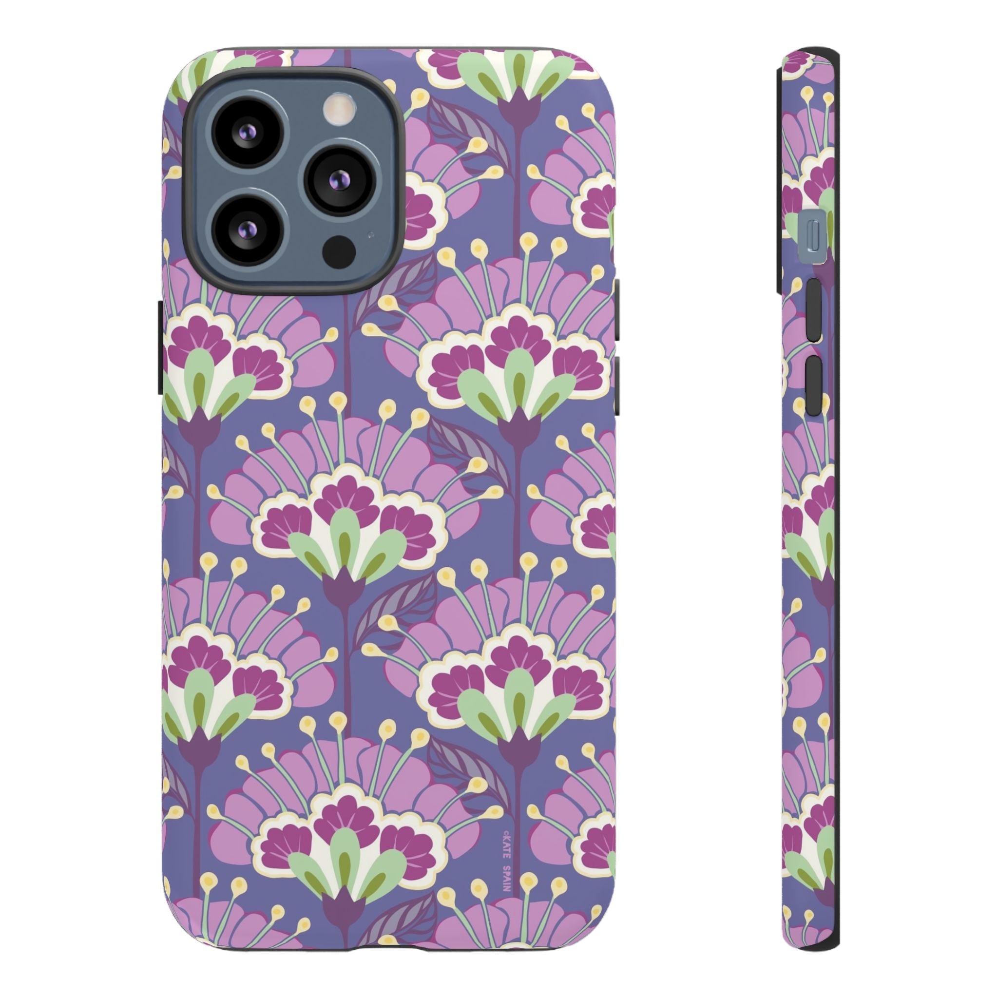 Lantern Flower Tough iPhone 13 Pro Max Case – Matte | periwinkle, purple, mauve, sage botanical lantern floral print