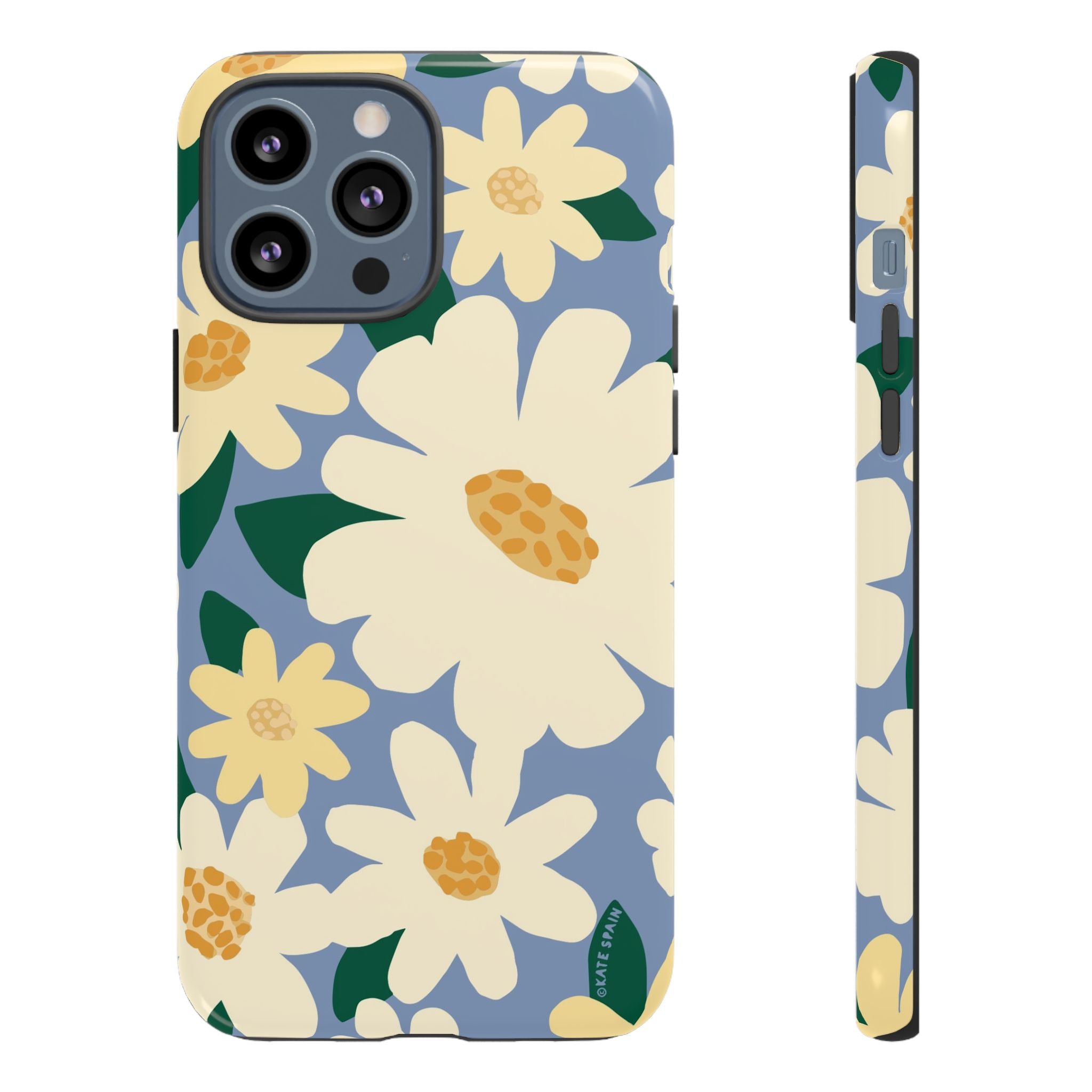 Chamomile Tough iPhone 13 Pro Max Case – Glossy | periwinkle, cream, yellow botanical daisy floral print