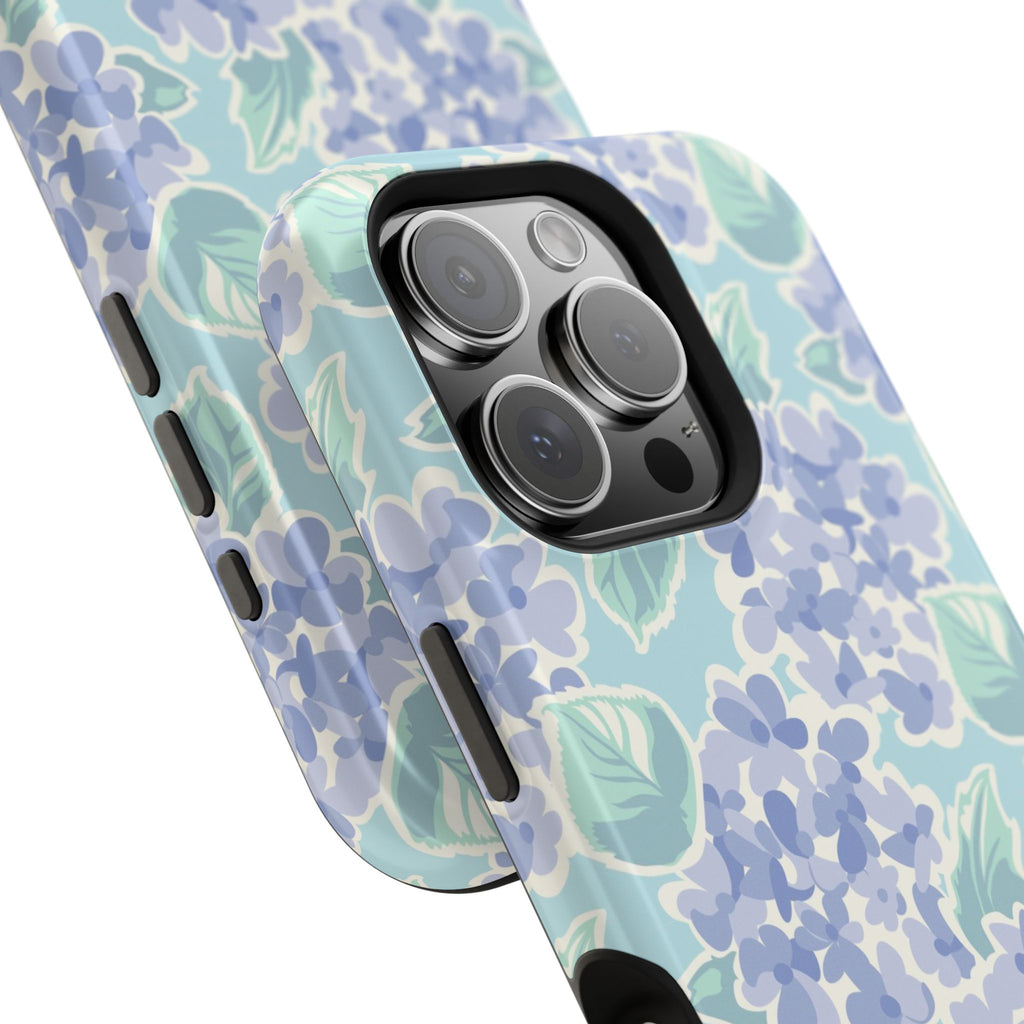 Nantucket Hydrangea MagSafe iPhone Case – close-up detail of periwinkle hydrangea floral print