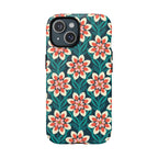 Modern Dahlia MagSafe iPhone 15 Case – Matte | teal, coral, cream botanical dahlia floral print