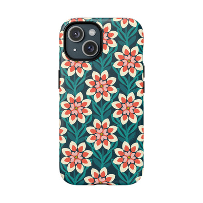 Modern Dahlia MagSafe iPhone Case - Teal Allover Pattern