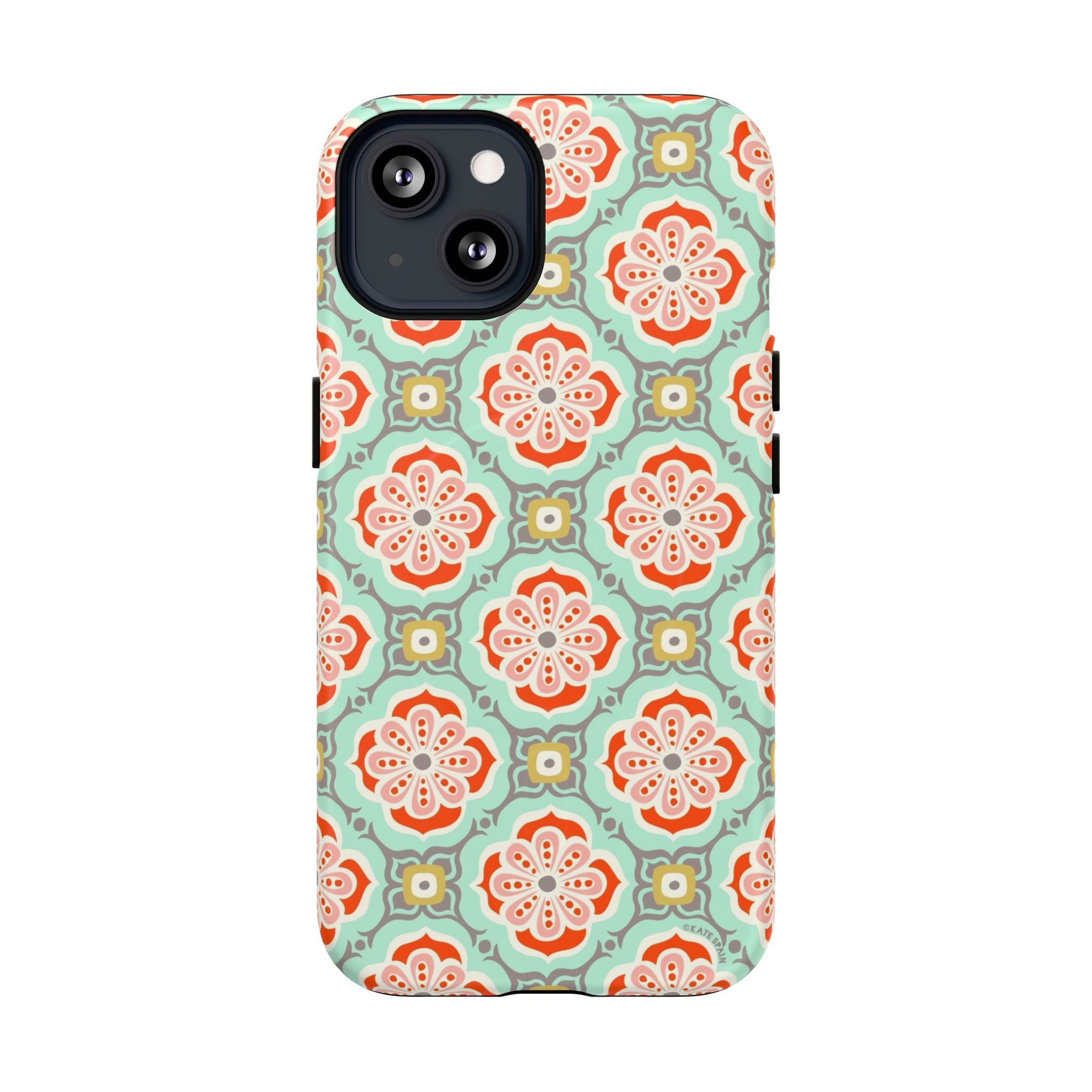 Alhambra MagSafe iPhone 13 Case – Matte | aqua, coral, blush geometric medallion floral print