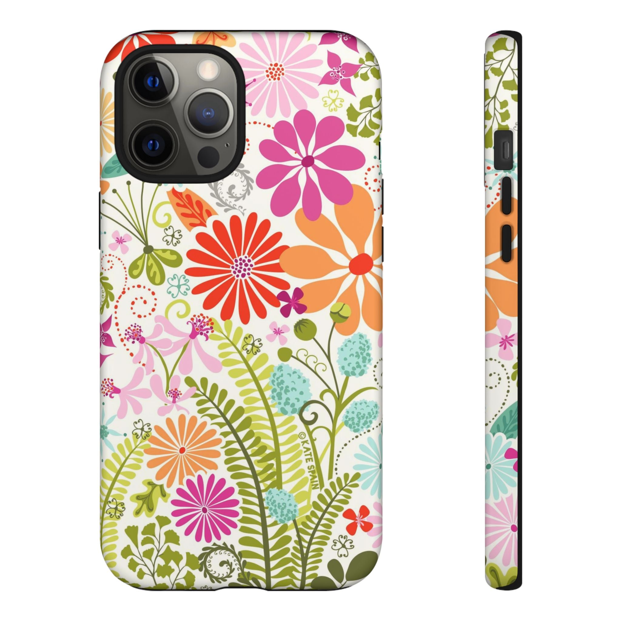 Luxury Terrain Tough iPhone 12 Pro Max Case – Matte | white, magenta, coral botanical woodland floral print