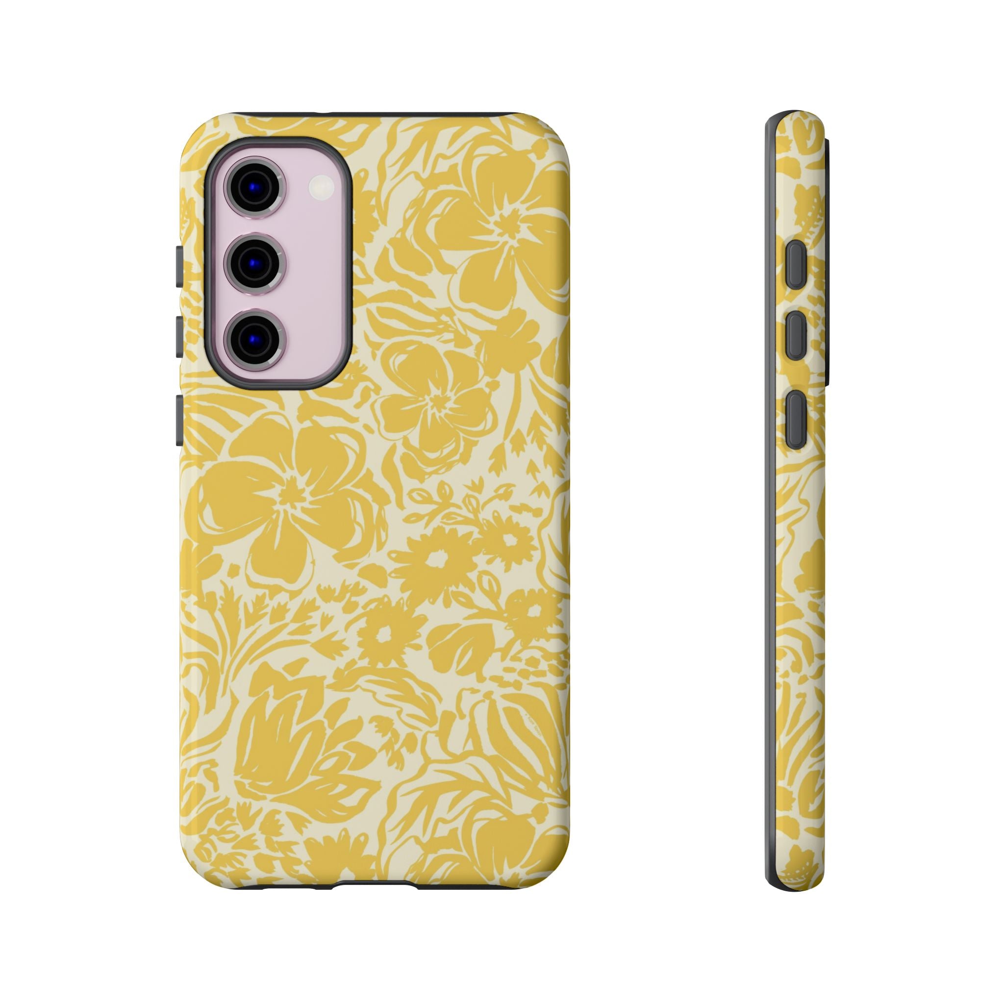 Rhapsody Yellow Samsung Galaxy S23 Plus Glossy case — bold golden yellow floral print on cream by Kate Spain