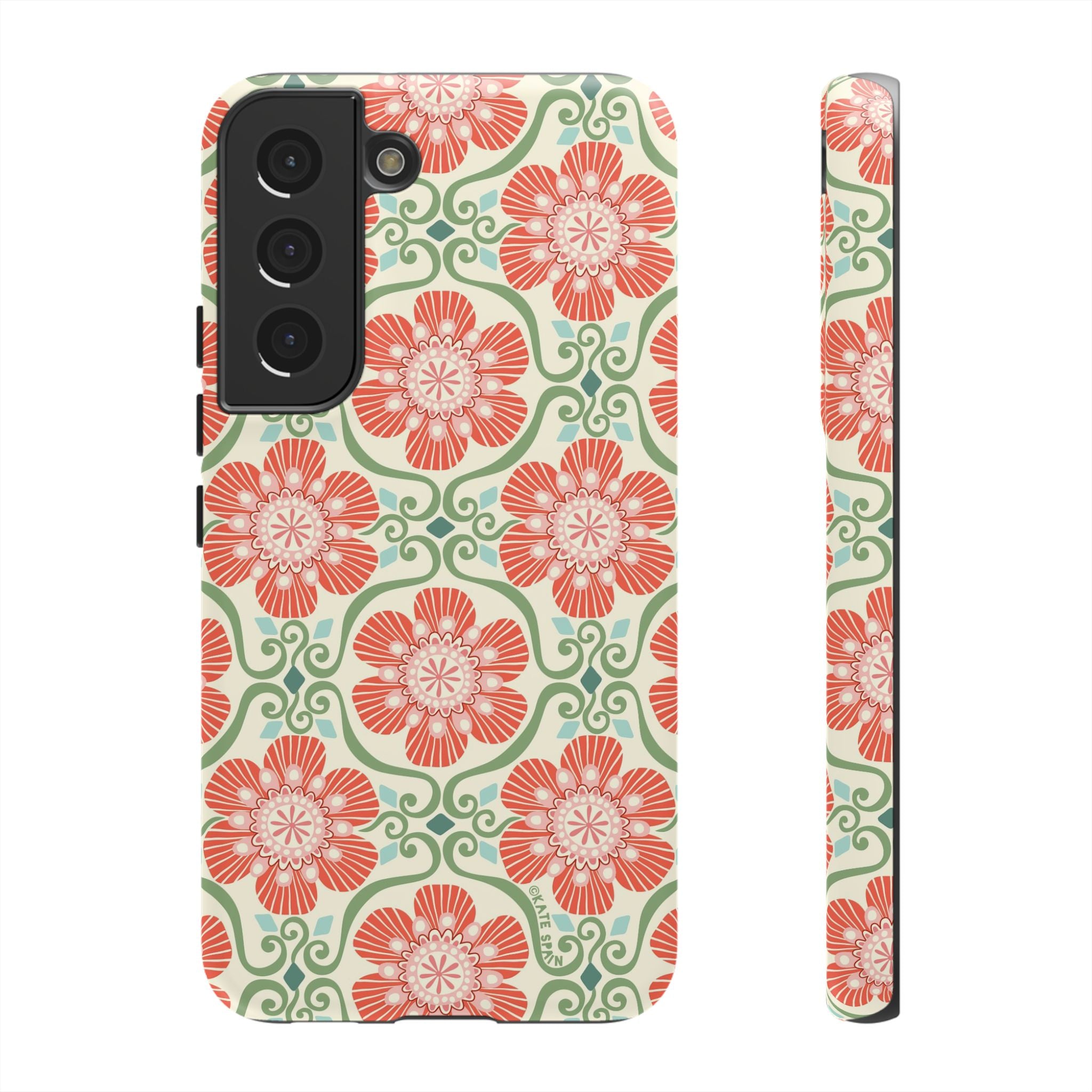 Luxury Barcelona Flowers Samsung Galaxy S22 Case – Matte | cream, coral, sage botanical floral print