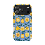 Sunflowers MagSafe iPhone 17 Pro Max Case – Matte | blue, yellow, gold geometric sunflower print