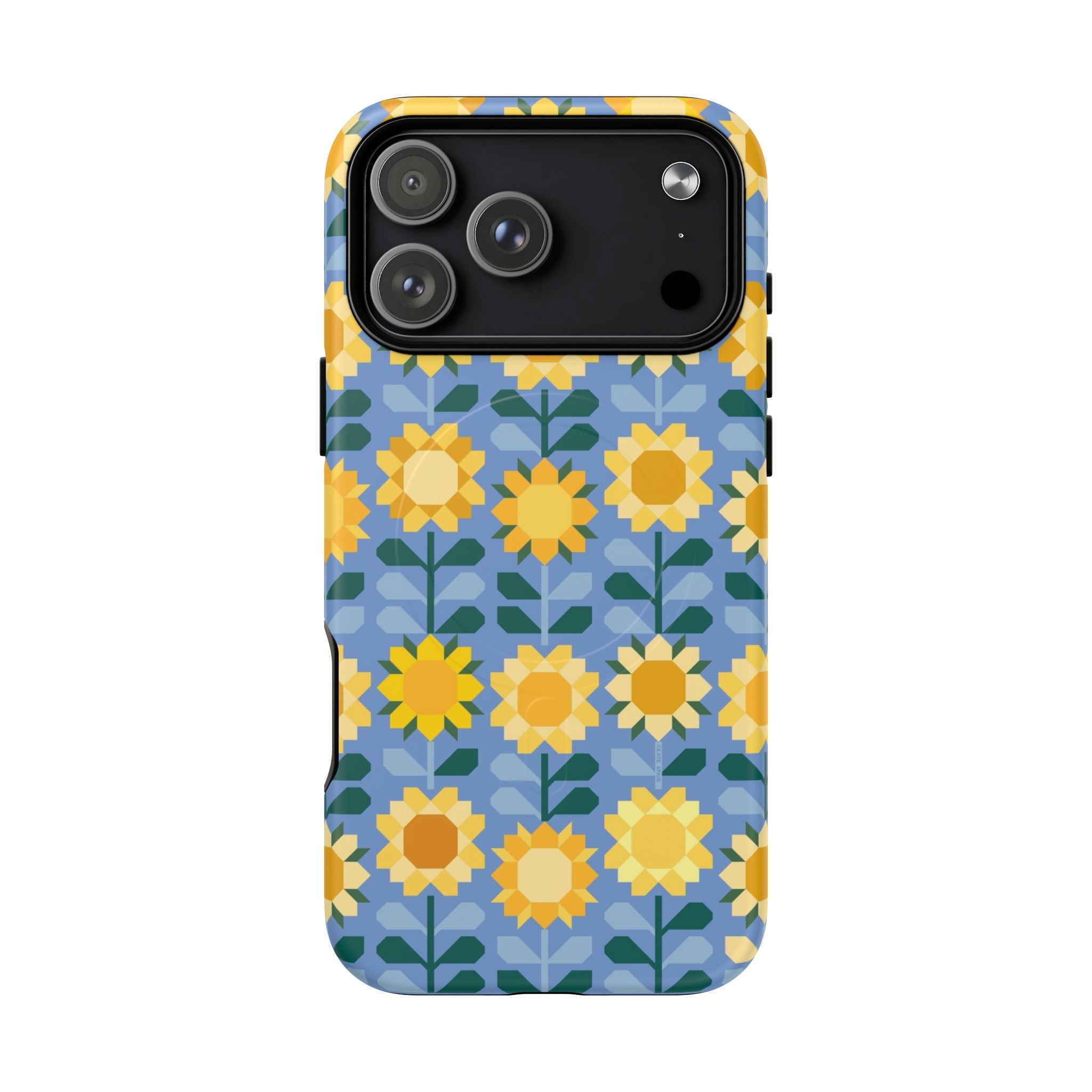 Sunflowers MagSafe iPhone 17 Pro Max Case – Matte | blue, yellow, gold geometric sunflower print