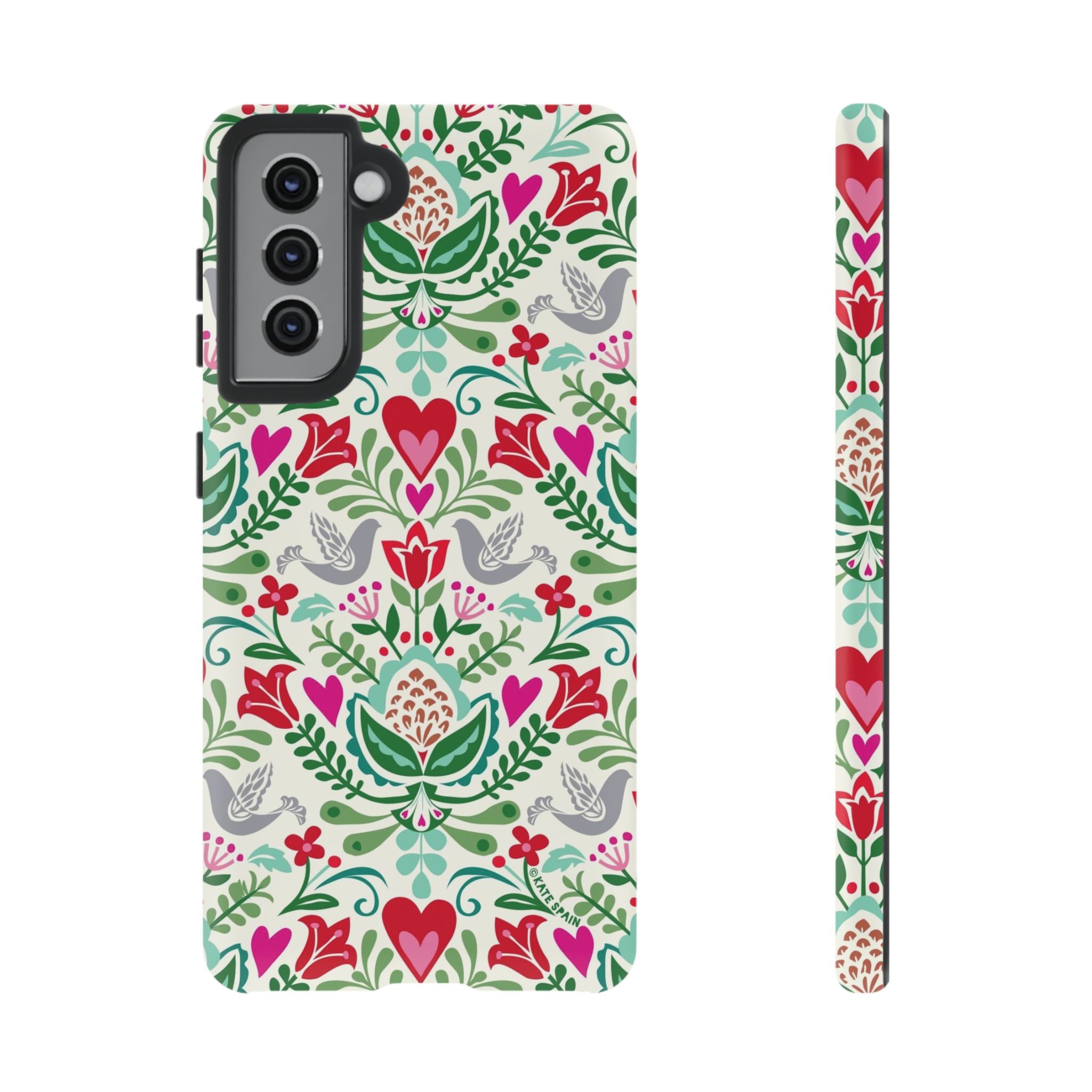 Rosemaling Samsung Galaxy S21 Case – Matte | white, red, green rosemaling floral print