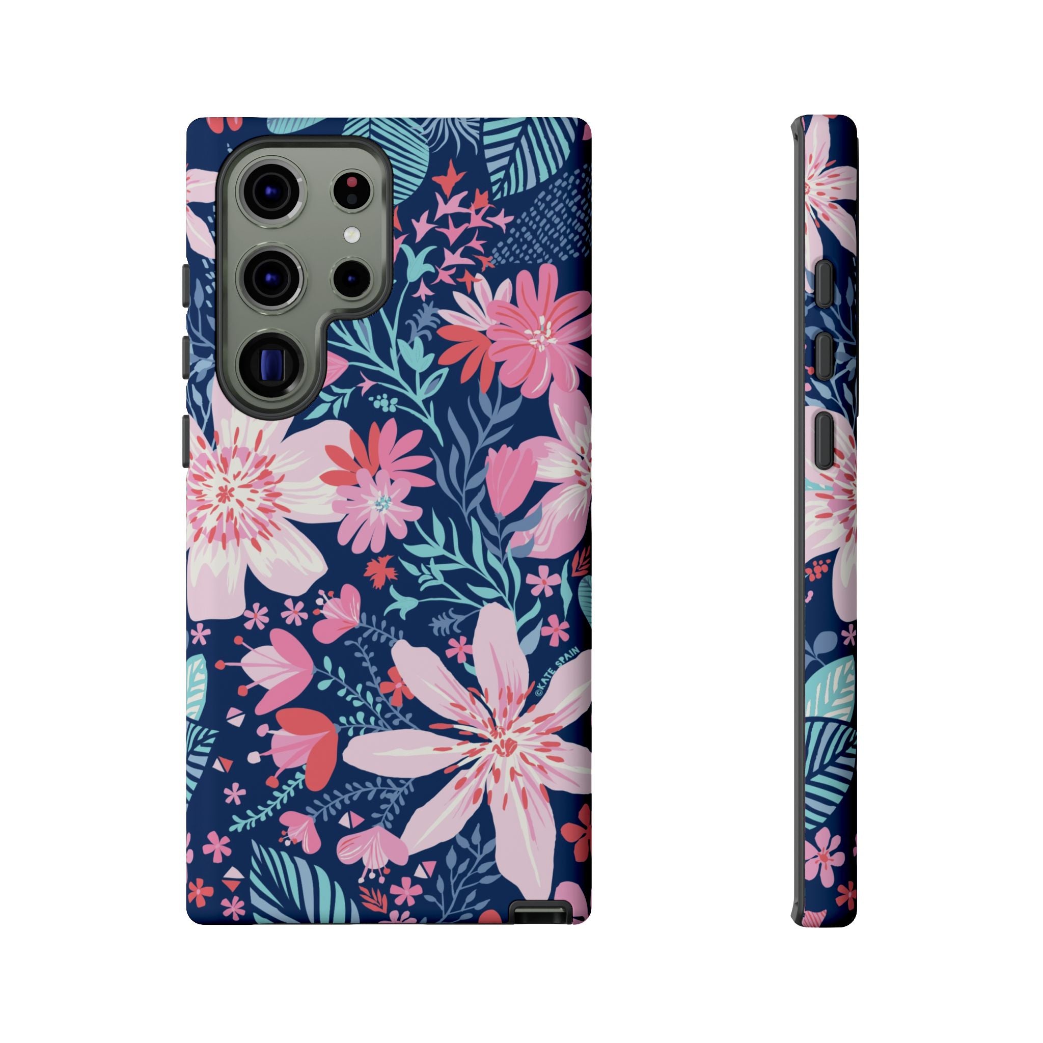 Tropical Bonaire Samsung Galaxy S23 Ultra Case – Matte | navy, pink, white tropical floral botanical print