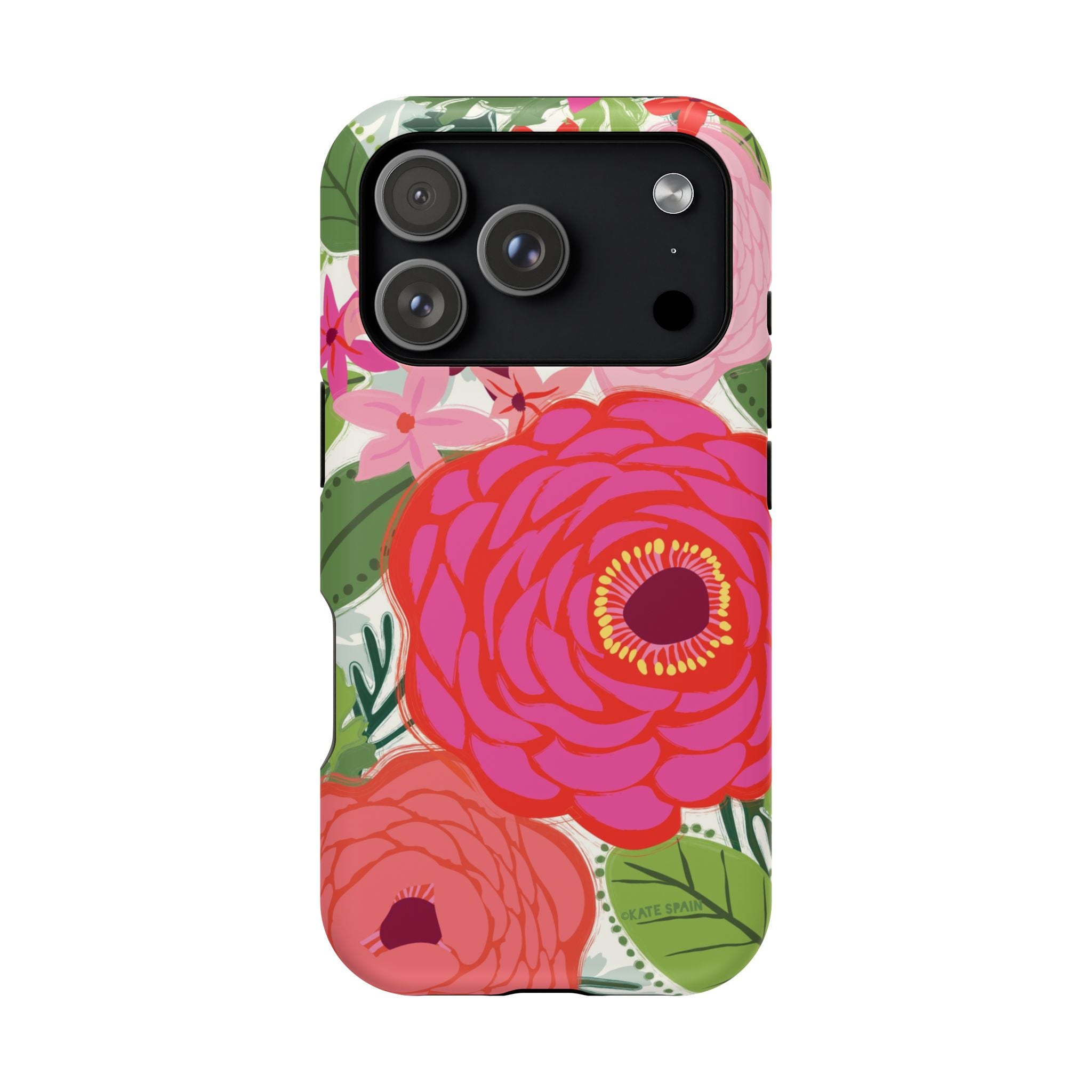 Bloomerie MagSafe iPhone 17 Pro Case – Matte | cream, magenta, coral botanical peony floral print