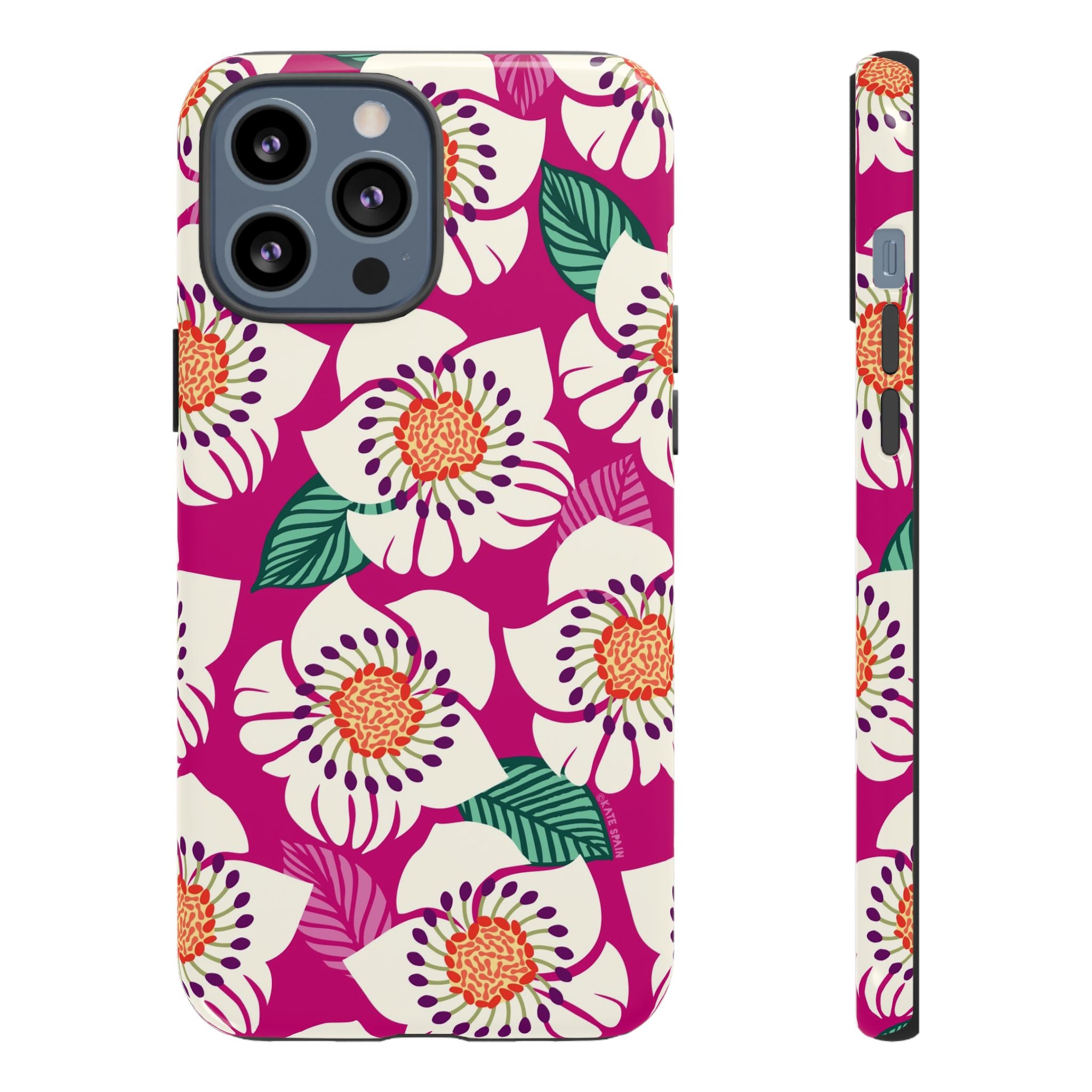 Panache Rose Tough iPhone 13 Pro Max Case – Glossy | berry, cream white, peach anemone floral print
