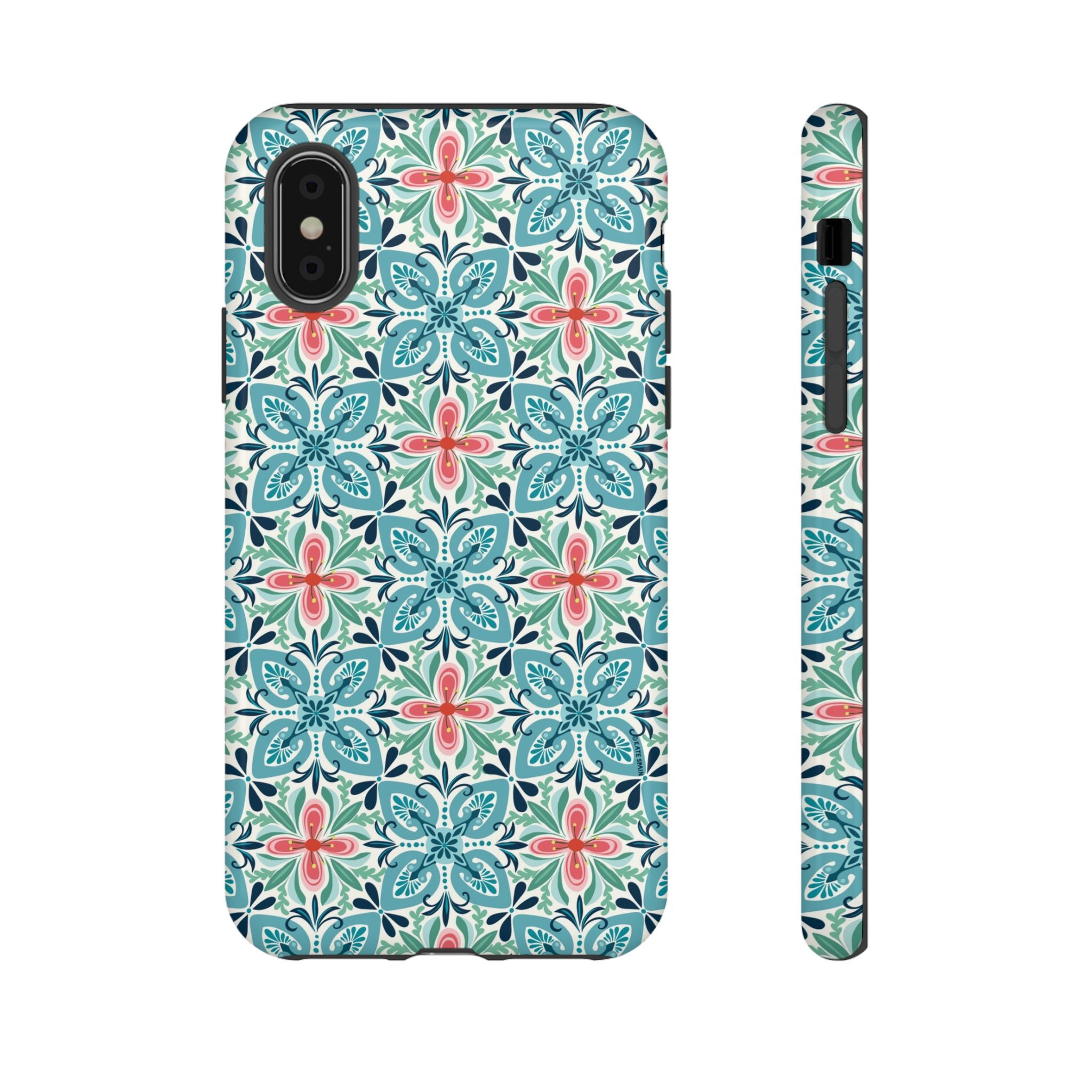 Stonecrop Tough iPhone X Case – Glossy | sage, cream, blush botanical succulent print