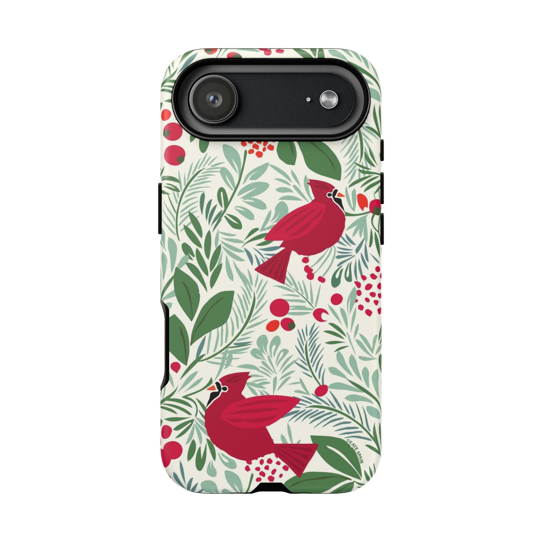 Birds and Berries Tough iPhone 17 Air Case – Matte | cream, red, green botanical cardinal berry print