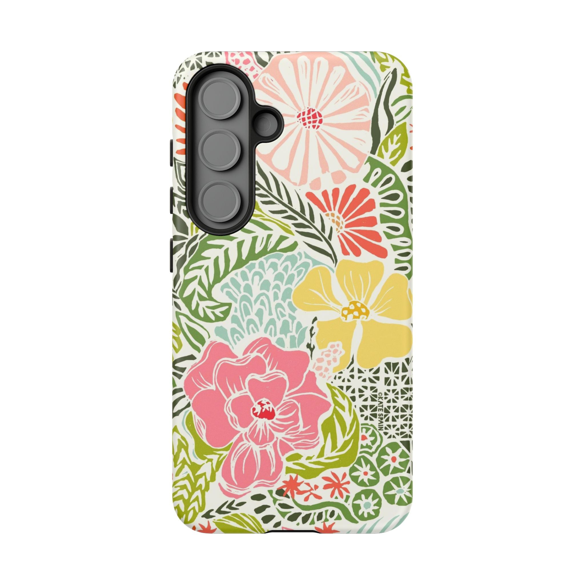 Cute Tropica Samsung Galaxy S25 Case – Matte | cream, pink, yellow, blue botanical floral print