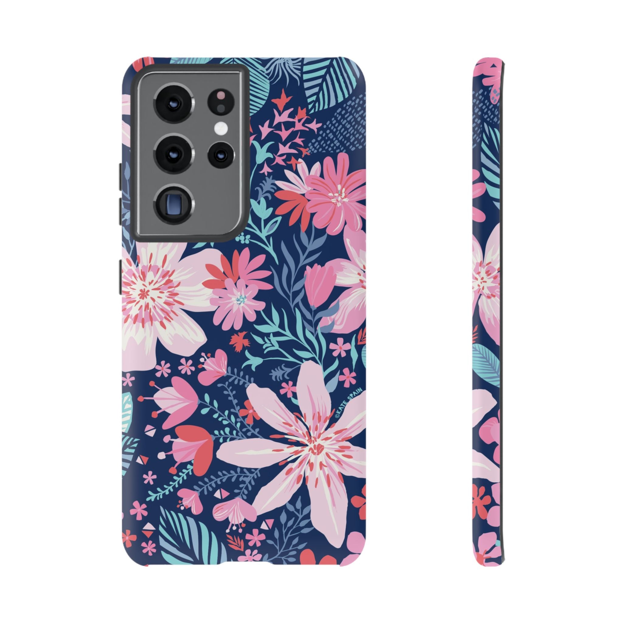 Tropical Bonaire Samsung Galaxy S21 Ultra Case – Matte | navy, pink, white tropical floral botanical print