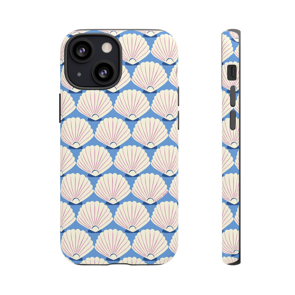 Seashells Tough iPhone 13 Mini Case – Matte | periwinkle, cream, blush scallop shell print