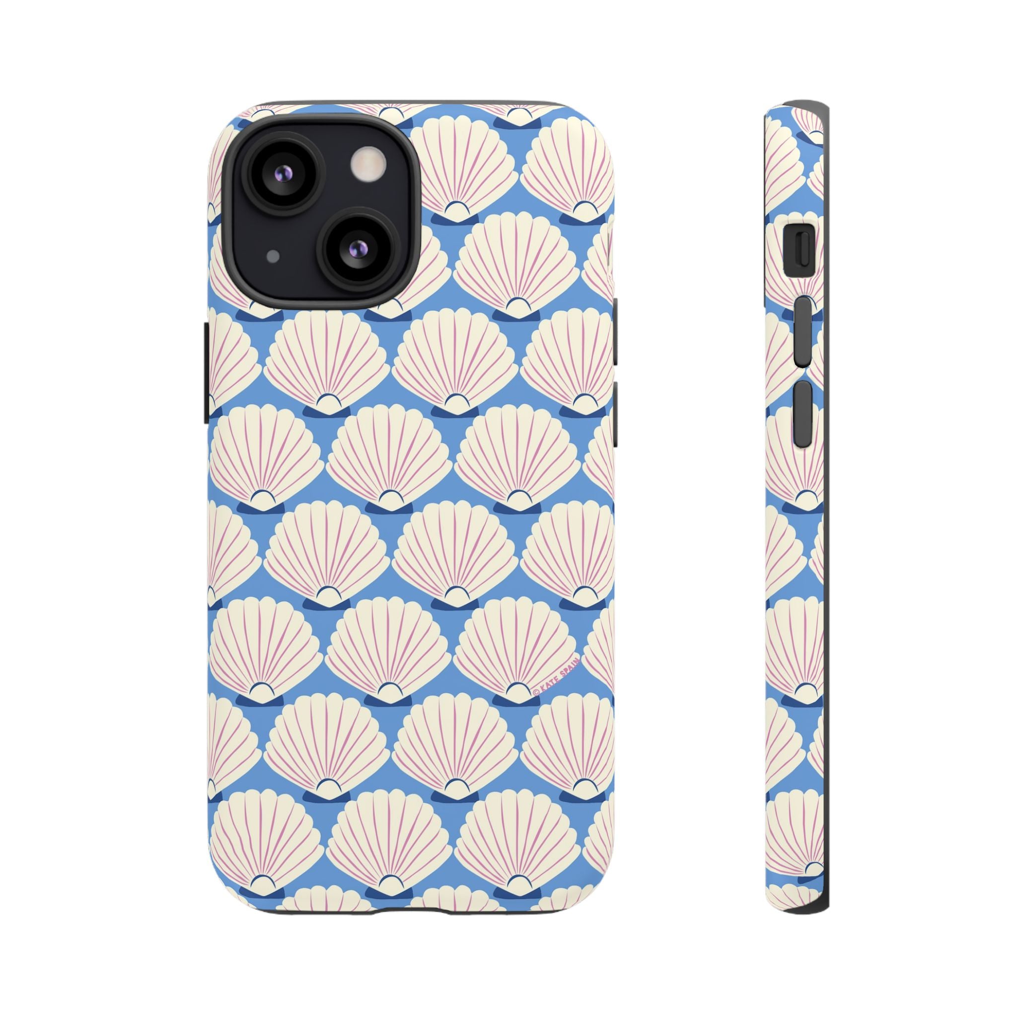 Seashells Tough iPhone 13 Mini Case – Matte | periwinkle, cream, blush scallop shell print
