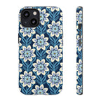 Designer Modern Dahlia Tough iPhone 13 Case – Matte | navy, cobalt, white dahlia floral print