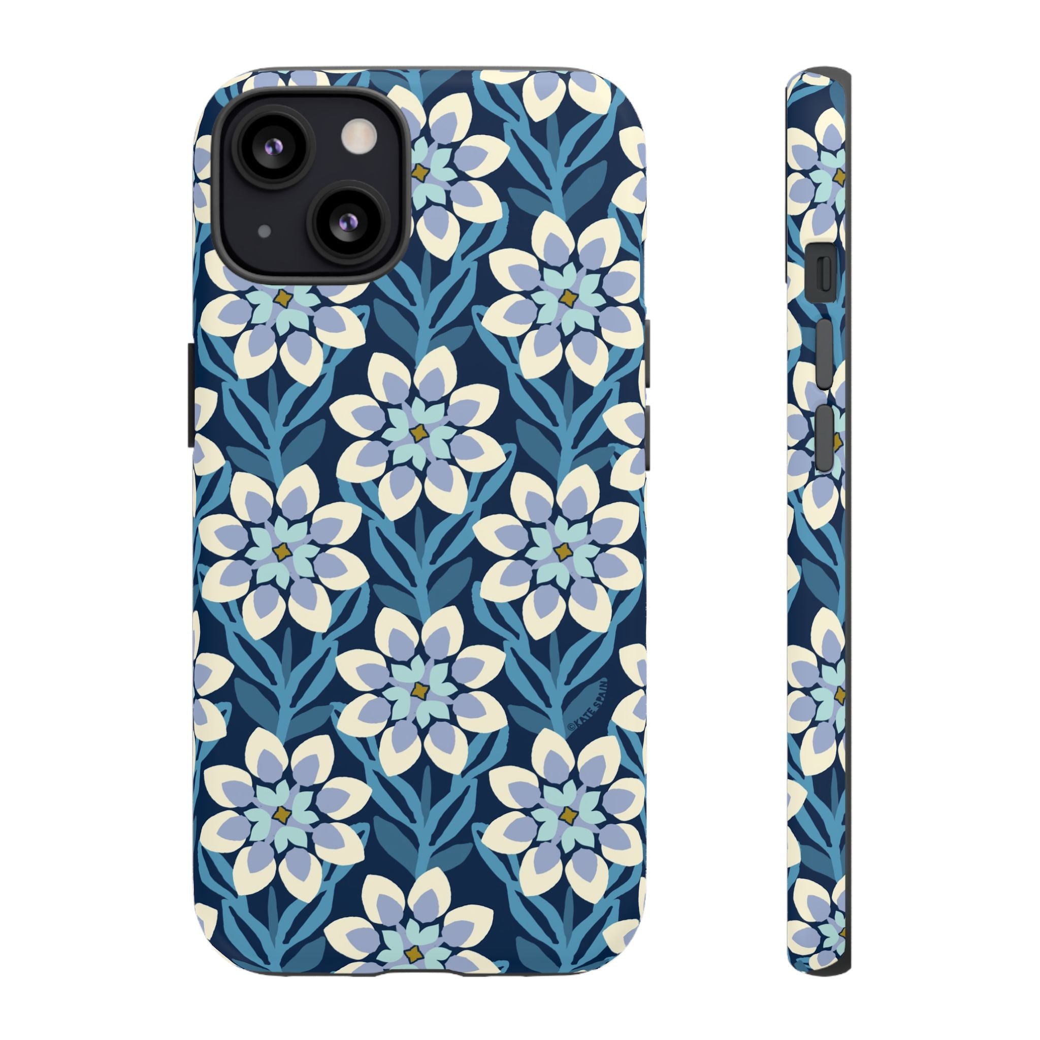 Designer Modern Dahlia Tough iPhone 13 Case – Matte | navy, cobalt, white dahlia floral print