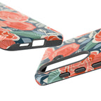 Luxury Tea Rose Navy Samsung Galaxy S25  – Glossy | Close-up of sides of case in navy, coral, peach botanical rose floral print