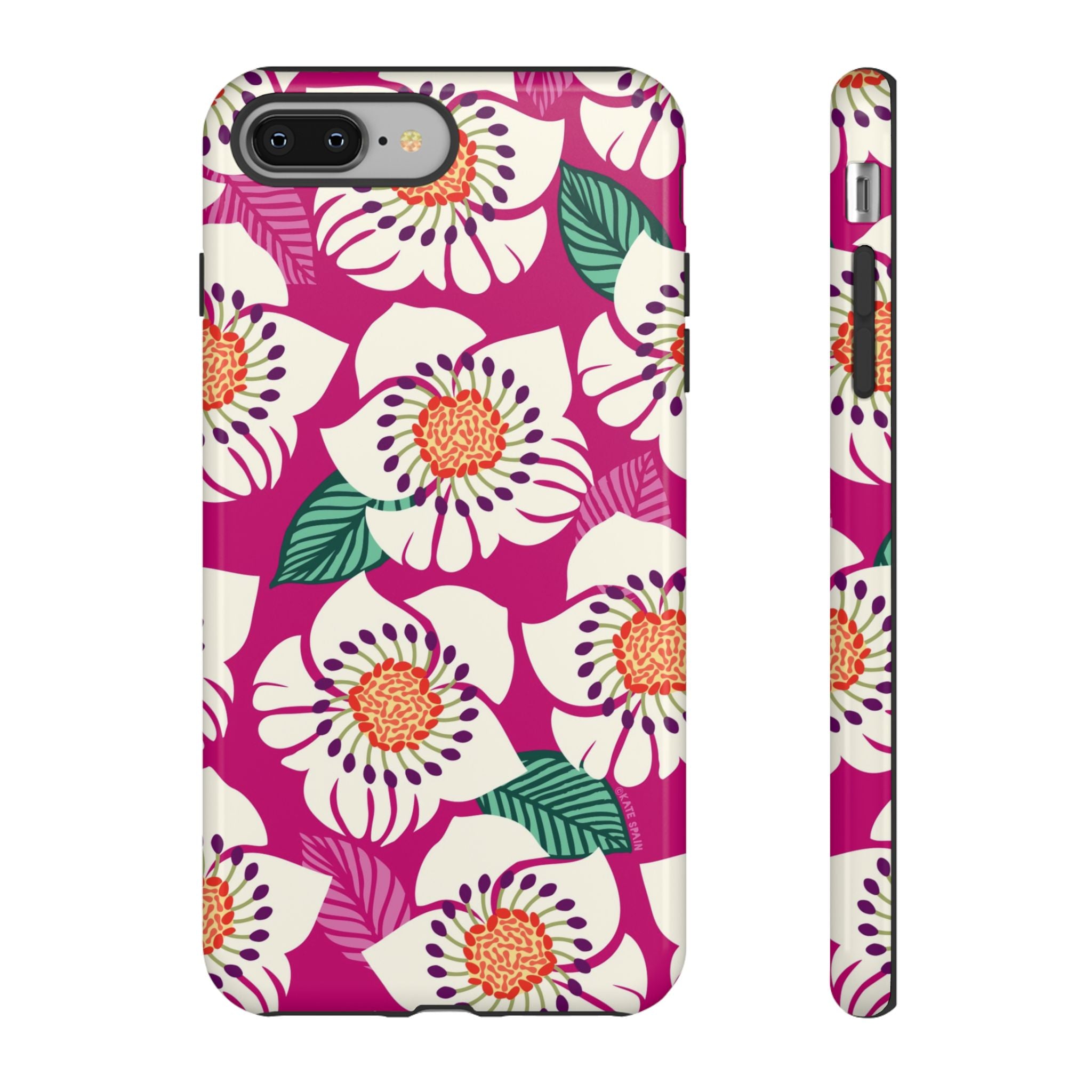 Panache Rose Tough iPhone 8 Plus Case – Glossy | berry, cream white, peach anemone floral print
