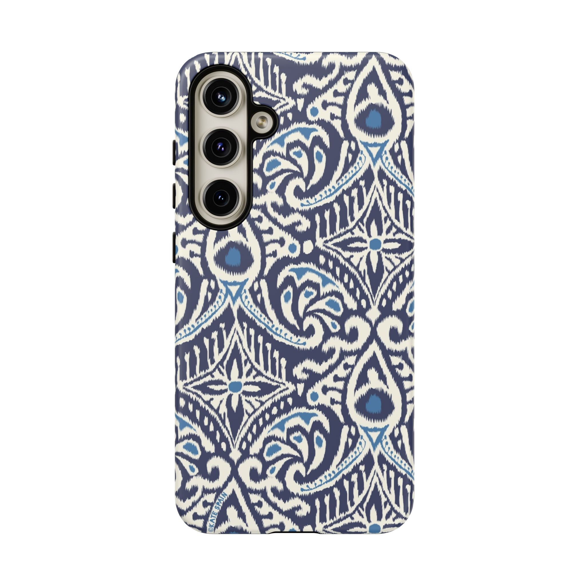 Luxury Ikat Samsung Galaxy S24 Plus Case – Matte | navy, white, aqua ikat geometric medallion print