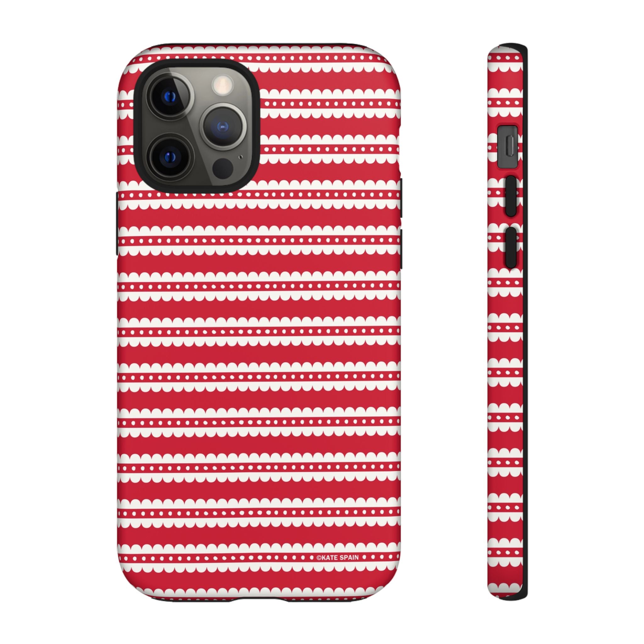 Candy Cane Stripe Tough iPhone 12 Pro Case – Matte | red, cream scalloped candy cane stripe print