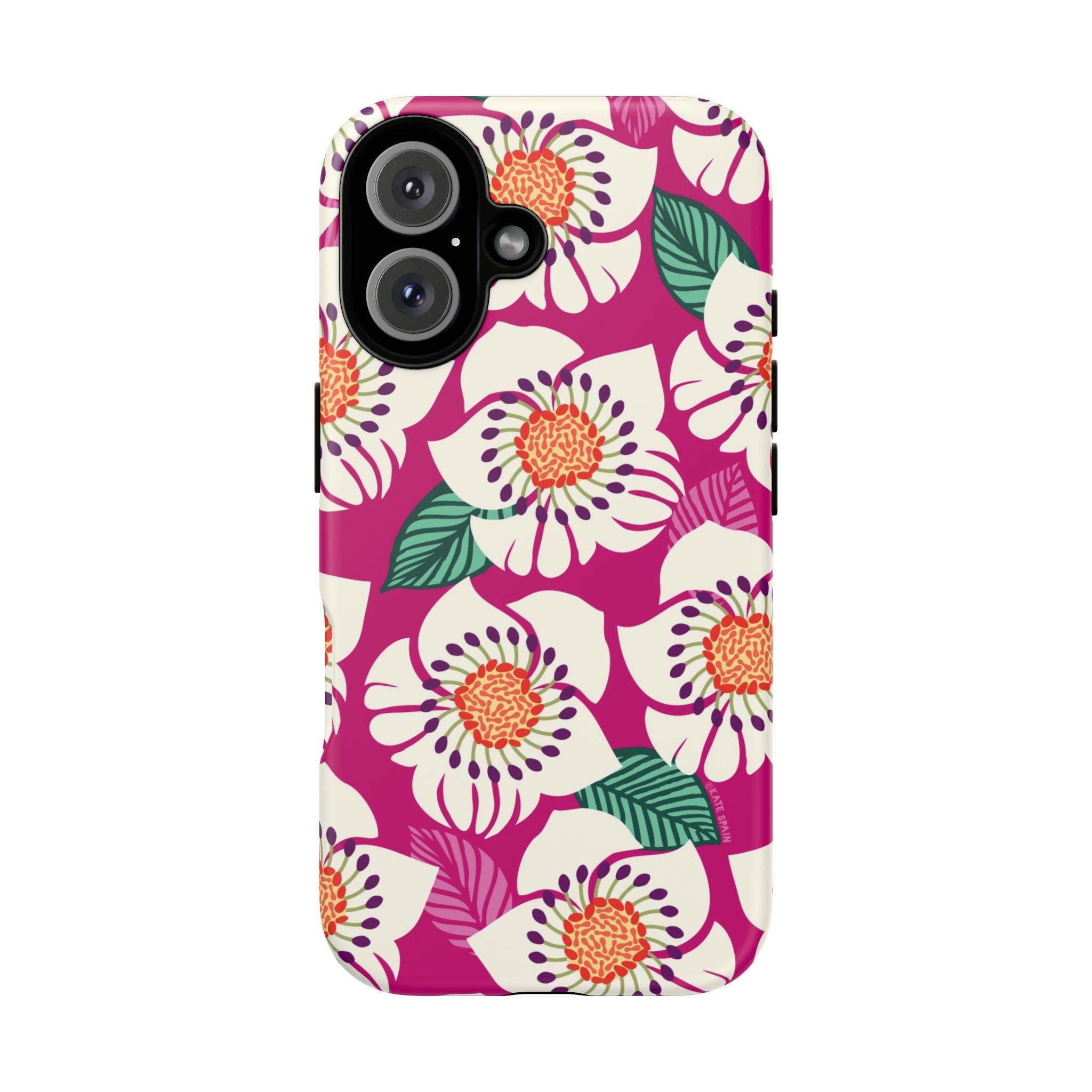 Panache Rose Tough iPhone 16 Case – Matte | berry, cream white, peach anemone floral print