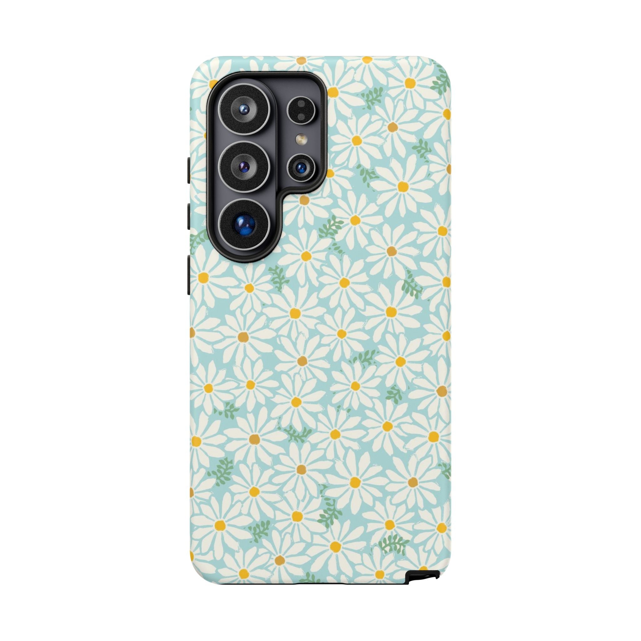 Daisies Samsung Galaxy S26 Ultra Case – Matte | sky blue, white daisy print, golden yellow centers, mint green leaves dual-layer protection