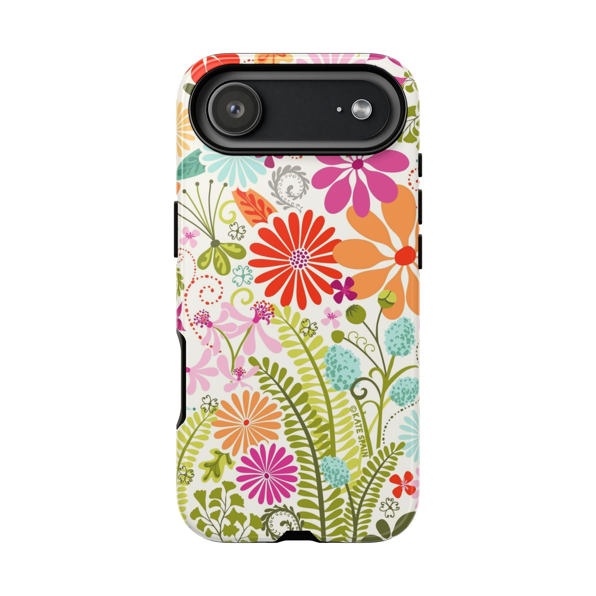 Luxury Terrain Tough iPhone 17 Air Case – Glossy | white, magenta, coral botanical woodland floral print