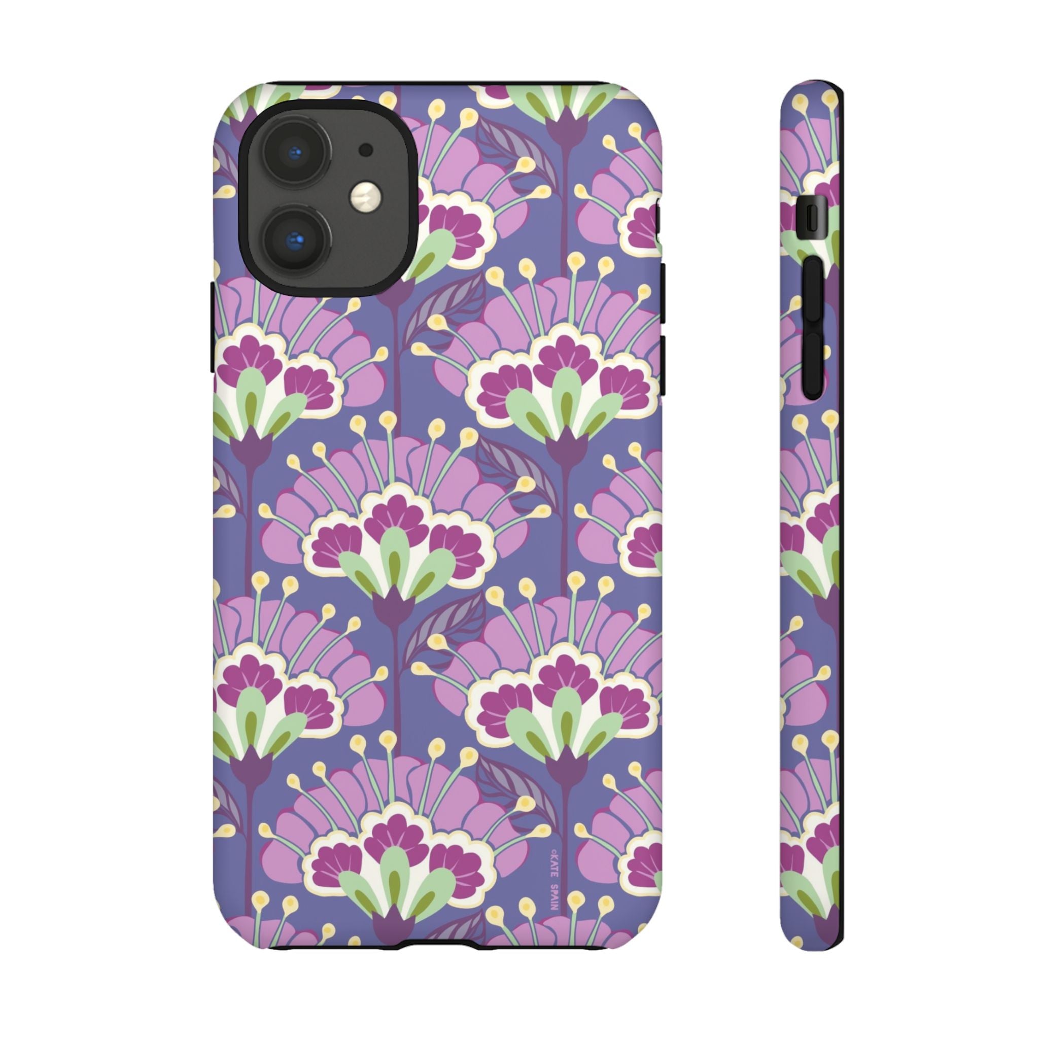 Lantern Flower Tough iPhone 11 Case – Matte | periwinkle, purple, mauve, sage botanical lantern floral print
