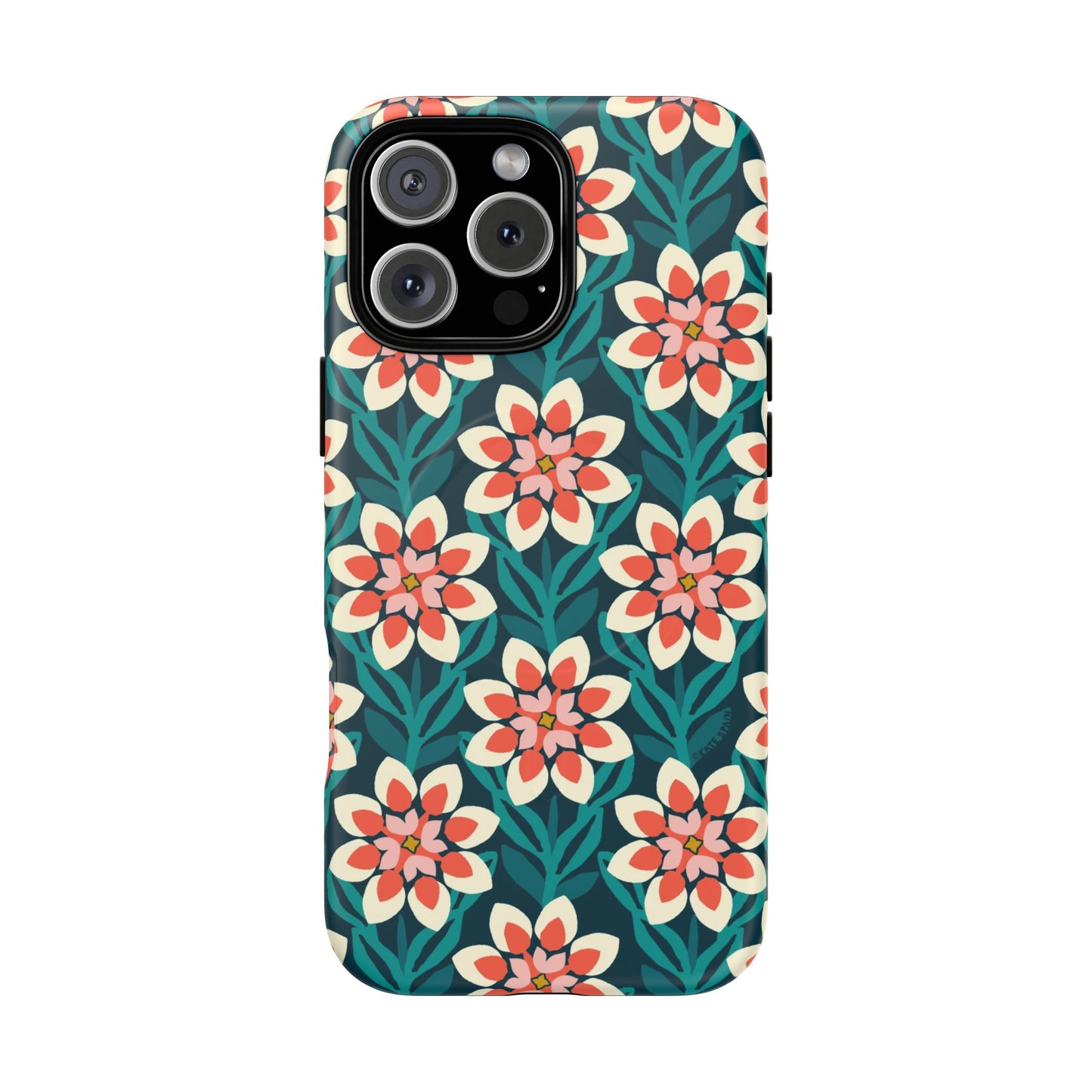 Modern Dahlia MagSafe iPhone Case - Teal Allover Pattern