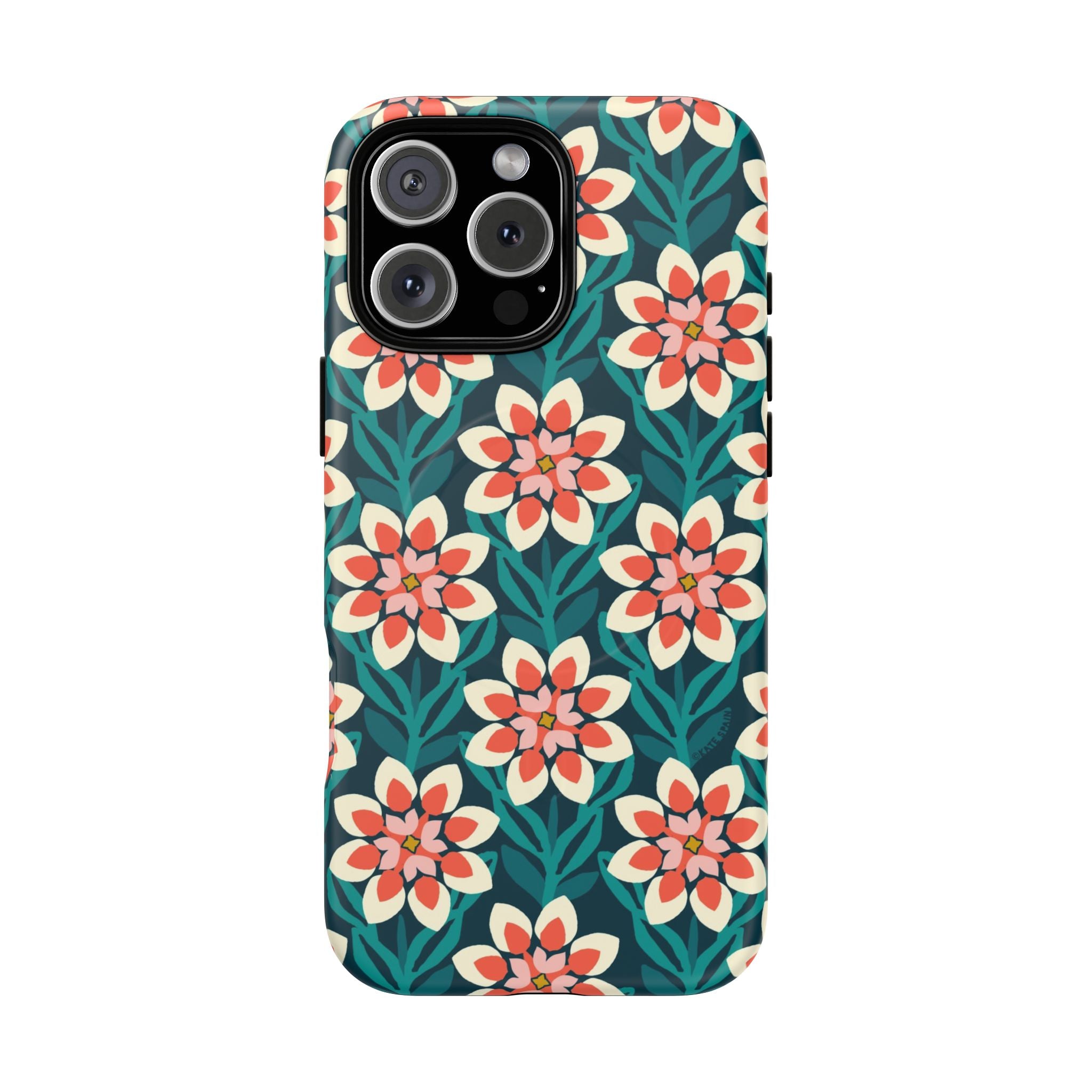 Modern Dahlia MagSafe iPhone 16 Pro Max Case – Matte | teal, coral, cream botanical dahlia floral print