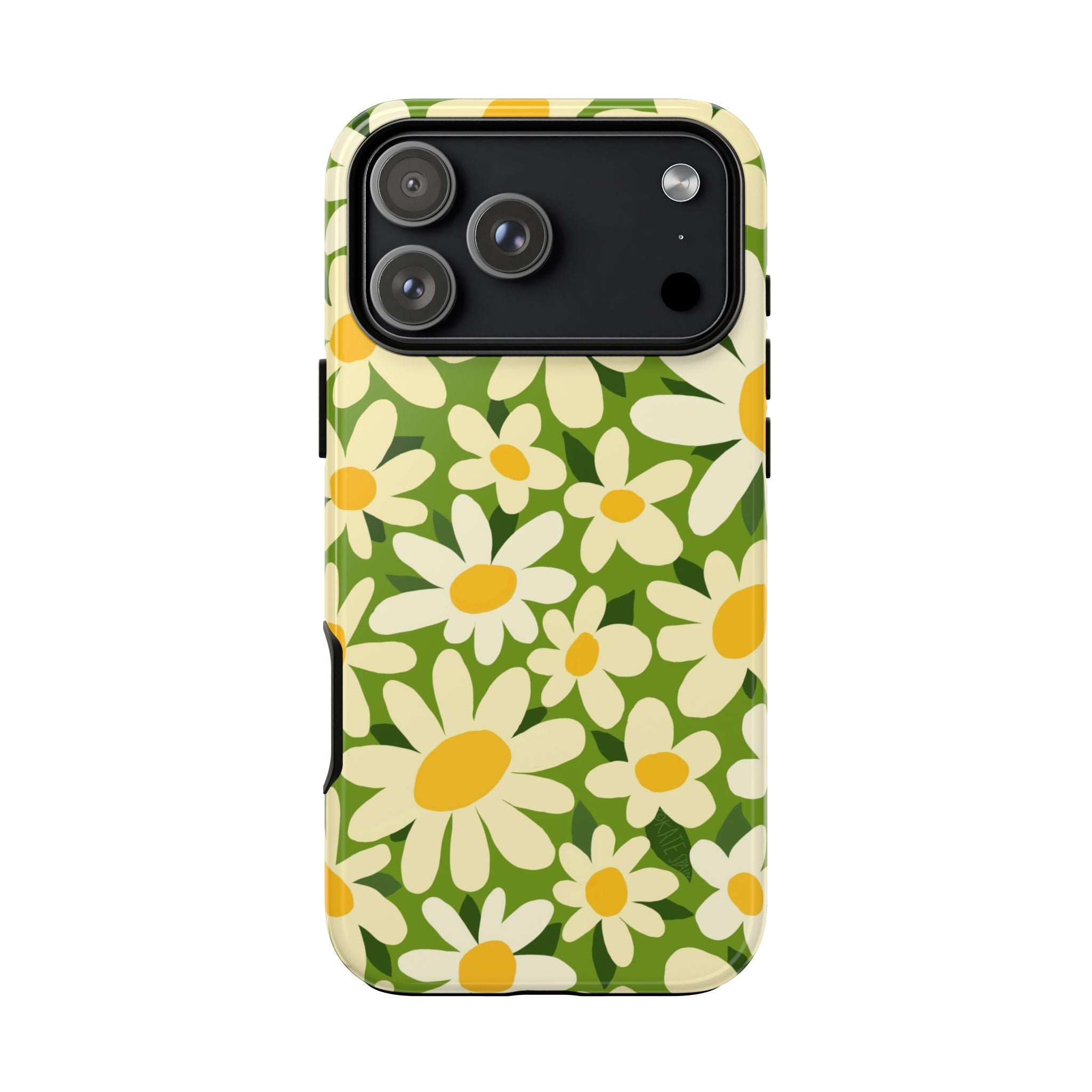 Shasta Daisy Tough iPhone 17 Pro Max Case – Glossy | green, white, yellow daisy floral print