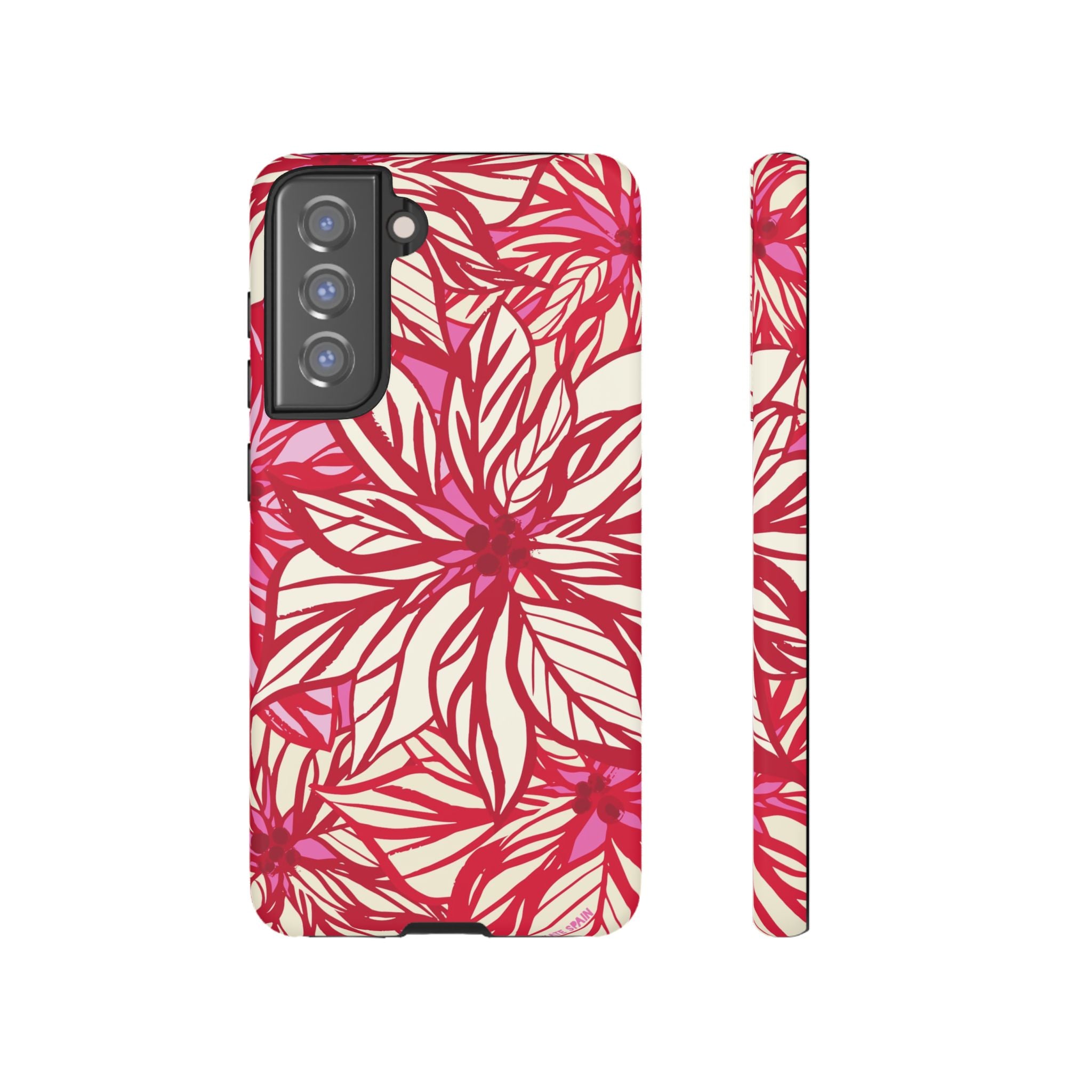 Poinsettia Samsung Galaxy S21 FE Case – Matte | cream, red, pink poinsettia botanical print