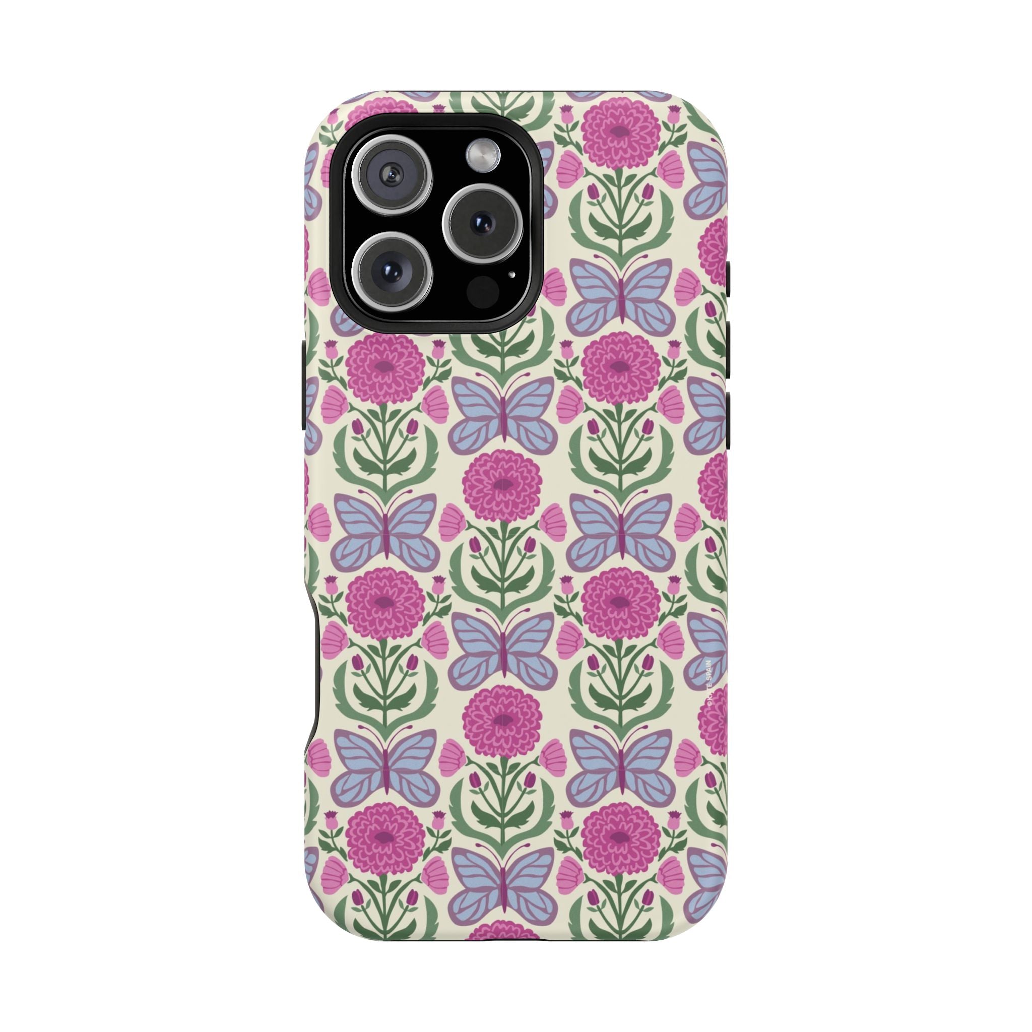 Butterfly MagSafe iPhone 16 Pro Max Case – Glossy | cream, magenta, periwinkle butterfly floral print