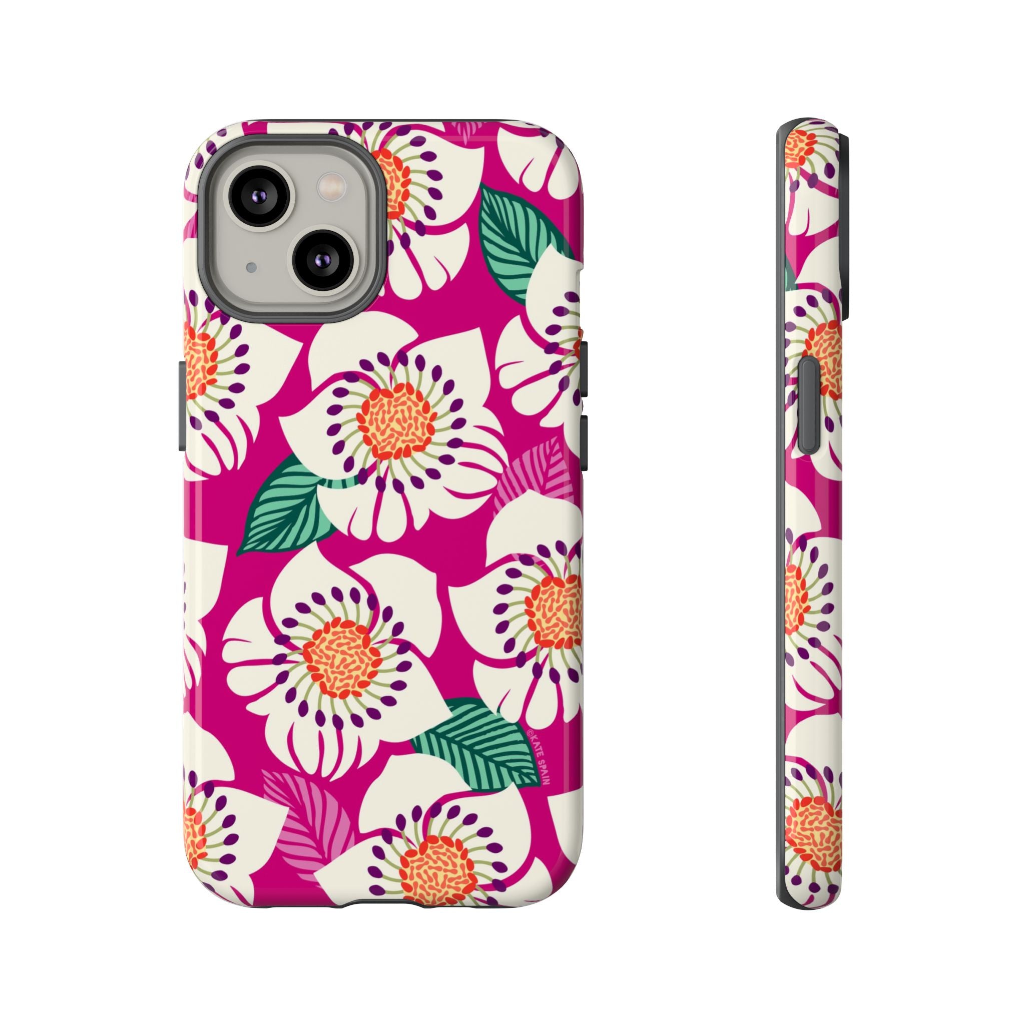 Panache Rose Tough iPhone 14 Case – Glossy | berry, cream white, peach anemone floral print