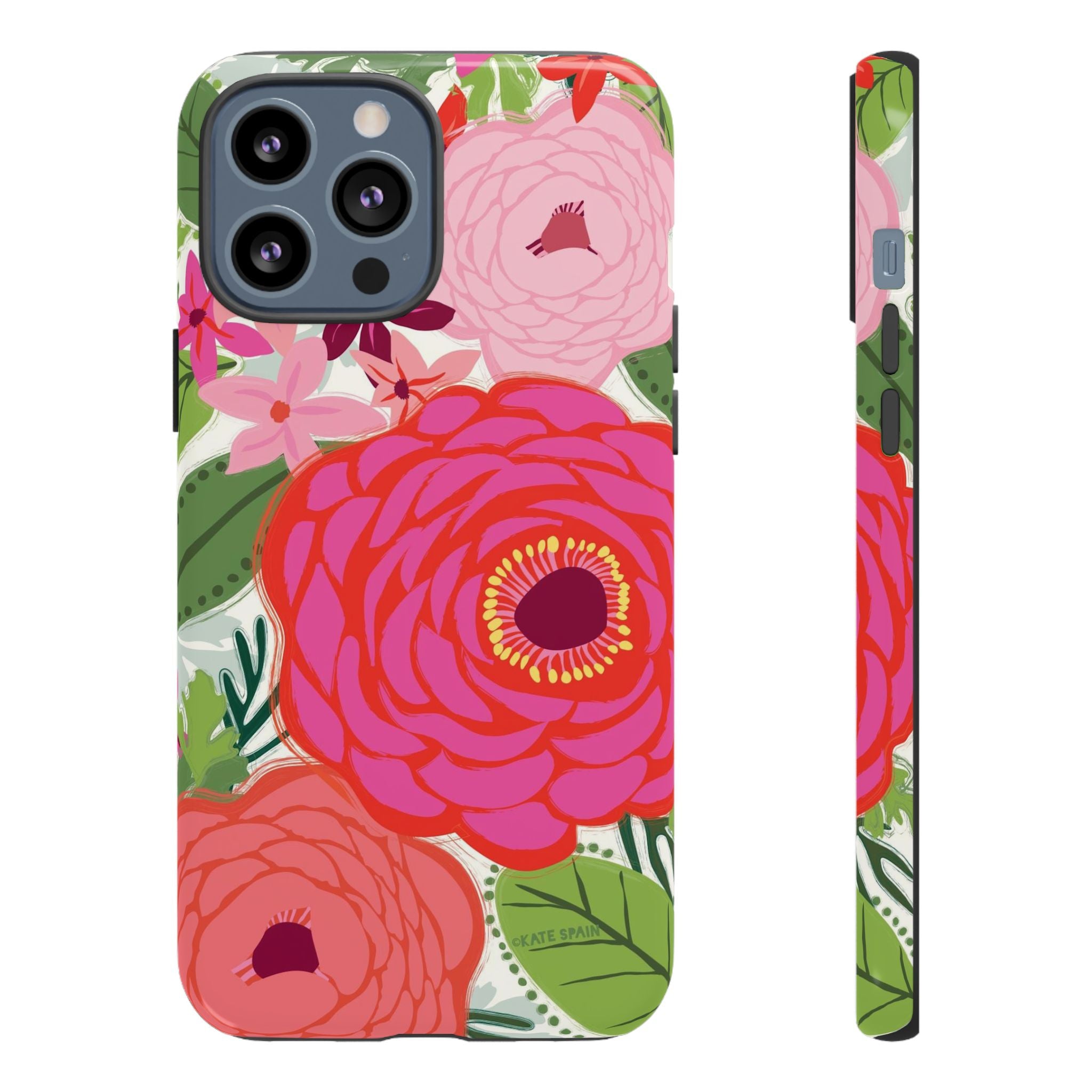 Bloomerie Tough iPhone 13 Pro Max Case – Glossy | cream, magenta, coral botanical peony floral print