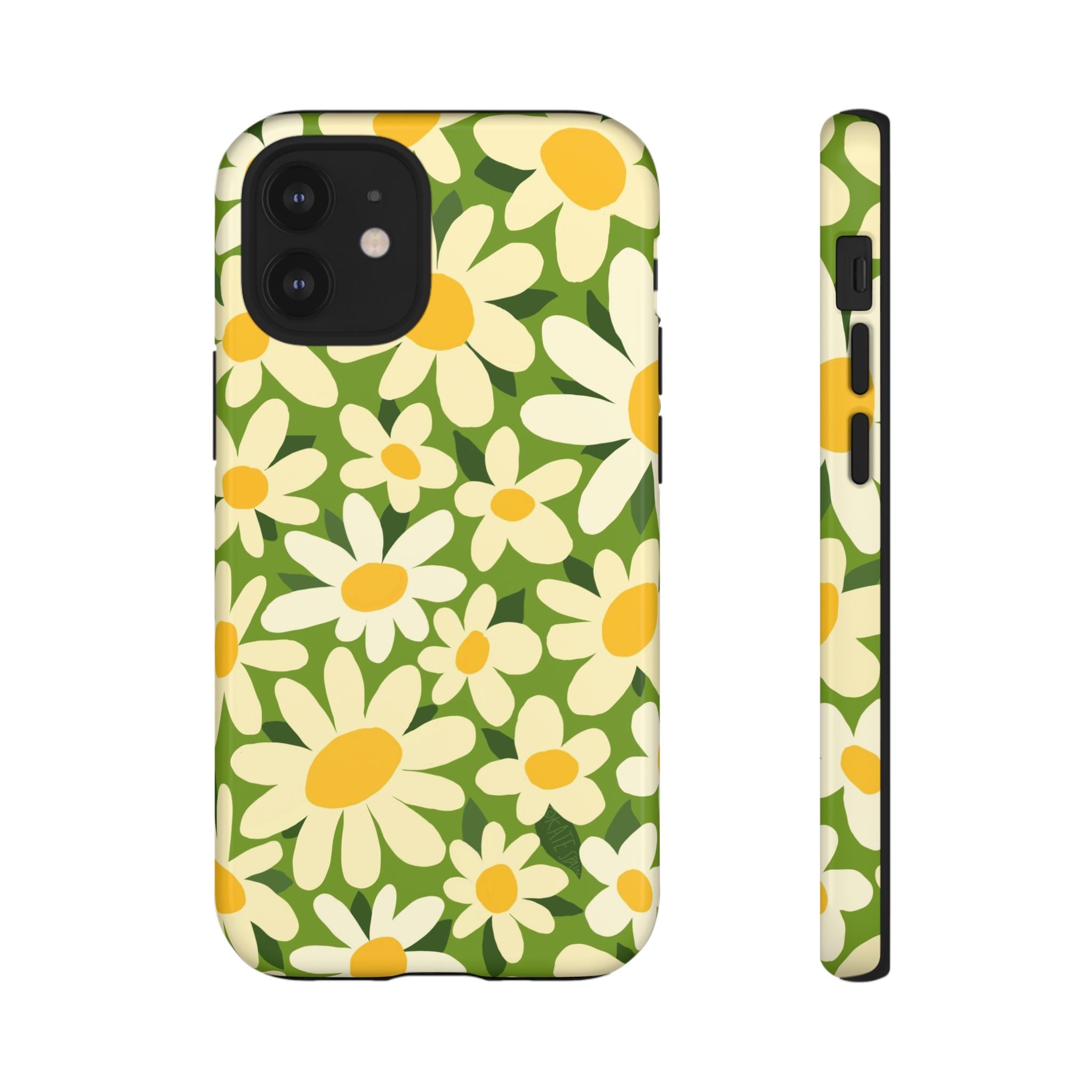 Shasta Daisy Tough iPhone 12 Mini Case – Glossy | green, white, yellow daisy floral print