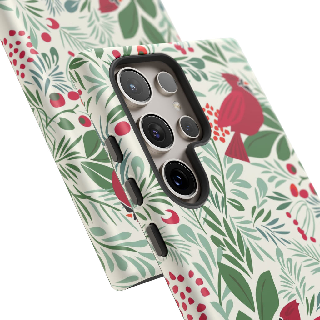 Birds and Berries Samsung Galaxy S22 Plus Case – Matte | cream, red, green botanical cardinal berry print