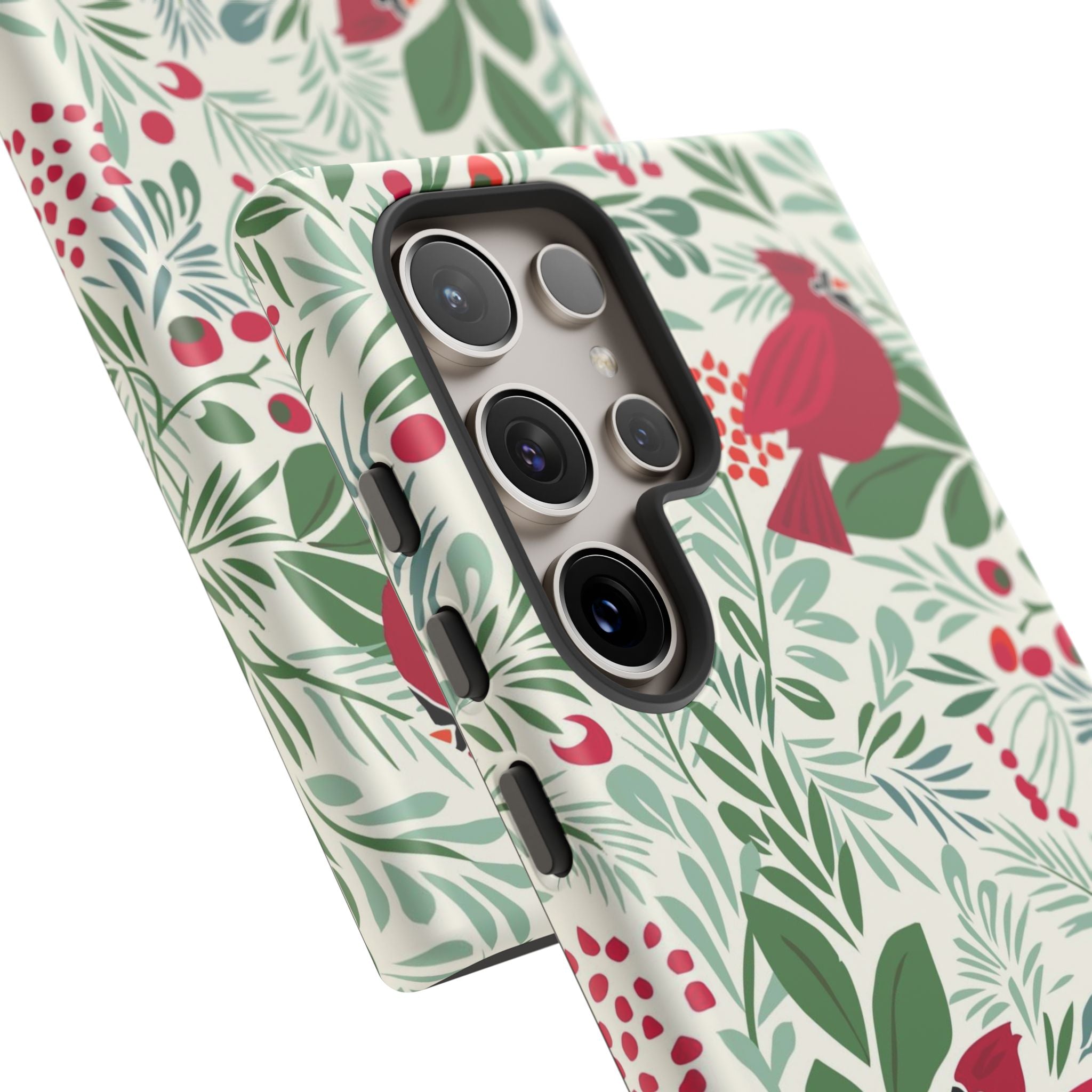 Birds and Berries Samsung Galaxy S22 Plus Case – Matte | cream, red, green botanical cardinal berry print