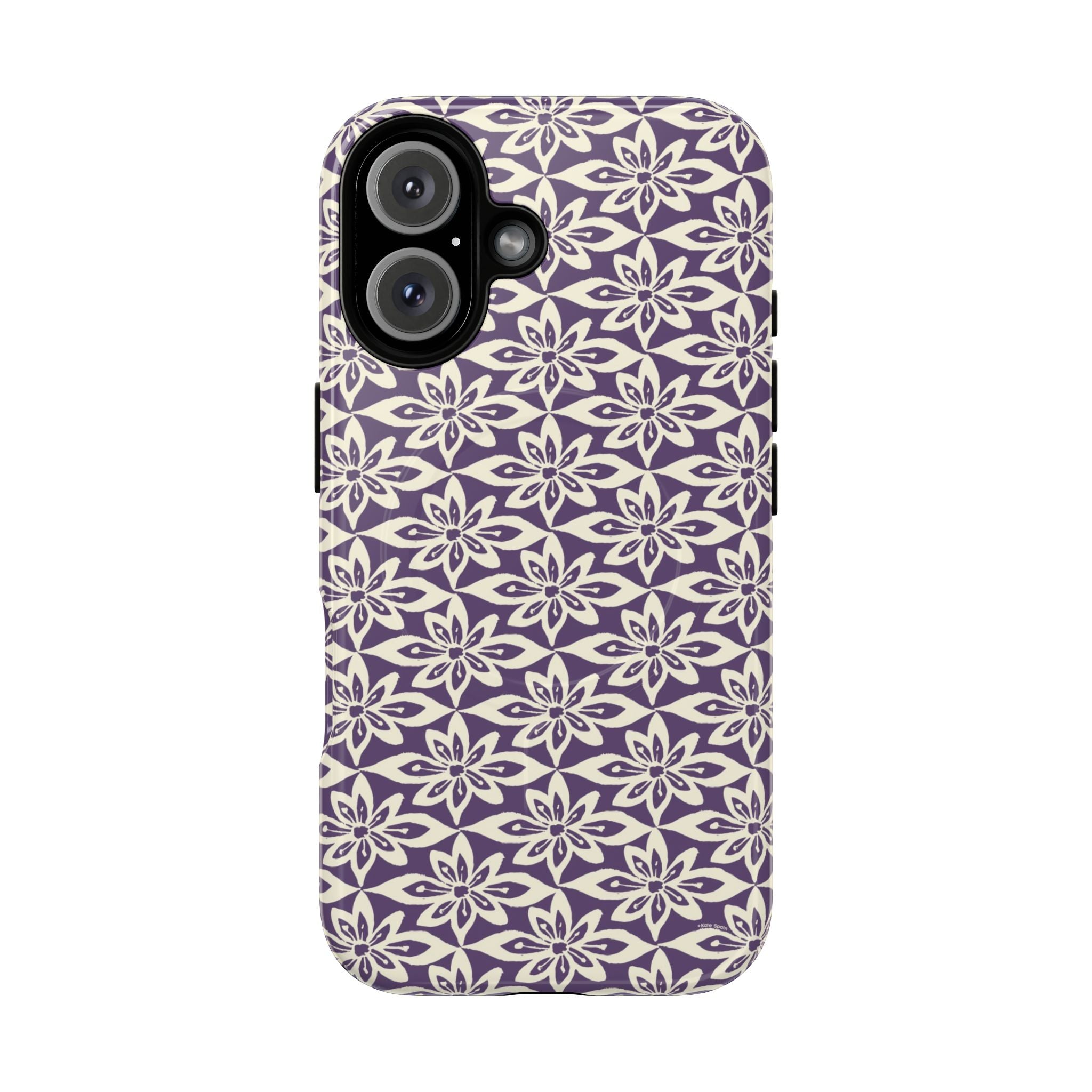 Lily Plum MagSafe iPhone 16 Case – Glossy | graphic white lily print on rich violet — botanical MagSafe case by Kate Spain
