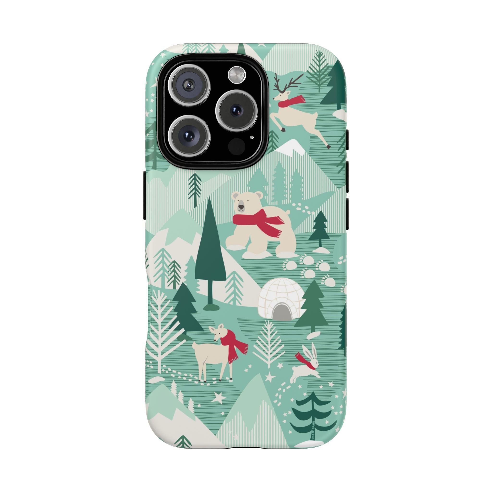 Arctica Winter Tough iPhone 16 Pro Case – Matte | aqua, evergreen, white, animal frolic winter wonderland print