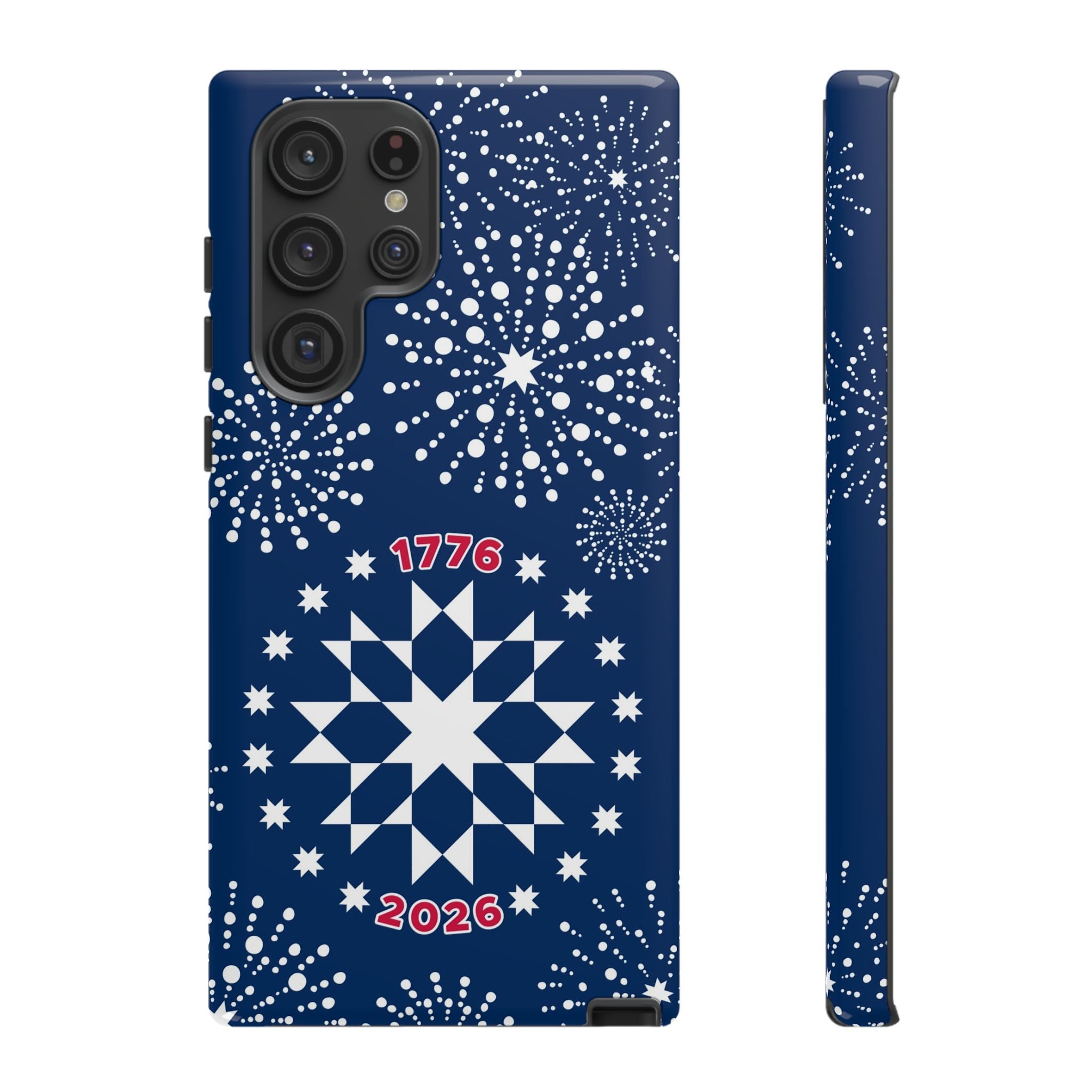 250th Fireworks Samsung Galaxy S22 Ultra Case – Glossy | navy, white patriotic star quilt fireworks print