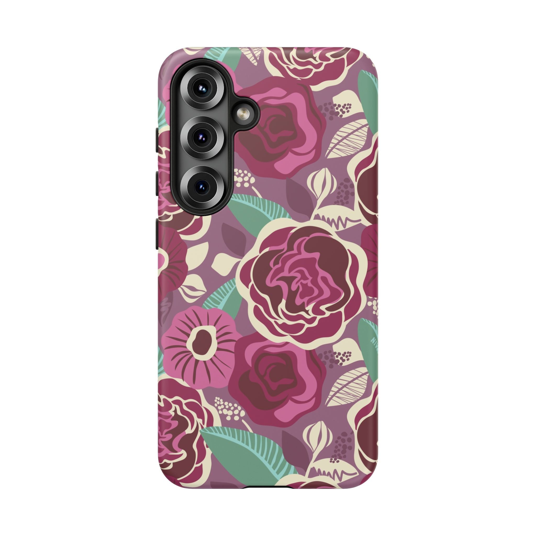 Luxury Tea Rose Burgundy Samsung Galaxy S25 Case – Matte | burgundy, magenta, plum botanical rose floral print